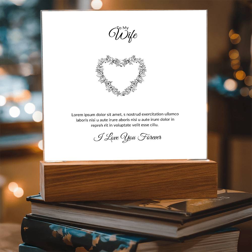 To My Wife Lorem Ipsum Heart Printed Square Shaped Acrylic Plaque-Express Your Love Gifts