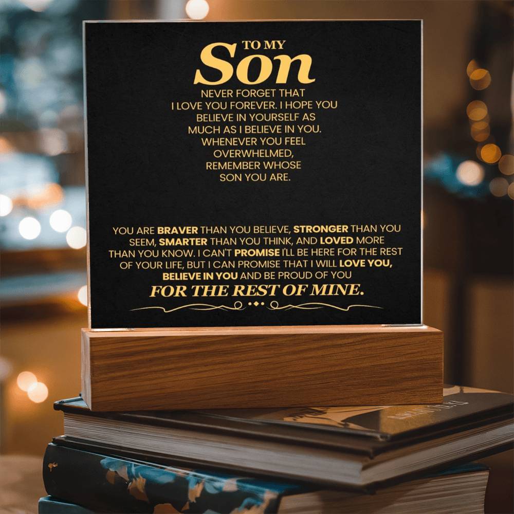 To My Son You Are Braver Than You Believe Printed Square Shaped Acrylic Plaque-Express Your Love Gifts
