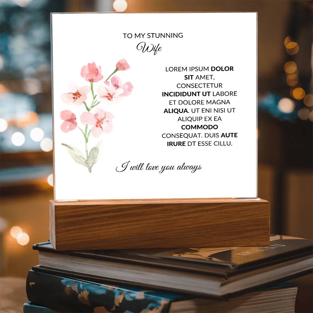 To My Stunning Wife Lorem Ipsum Dolor Printed Square Shaped Acrylic Plaque-Express Your Love Gifts