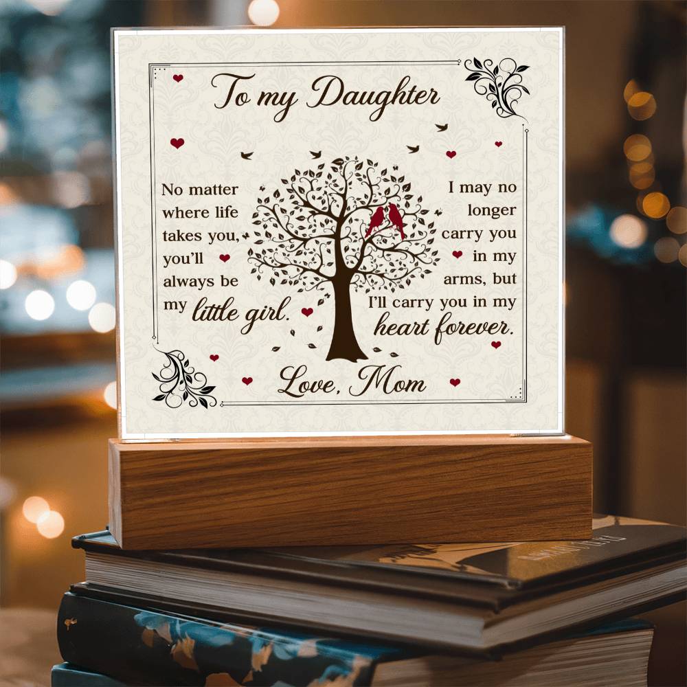 To My Daughter From Mom Little Girl Heart Forever Printed Square Shaped Acrylic Plaque-Express Your Love Gifts