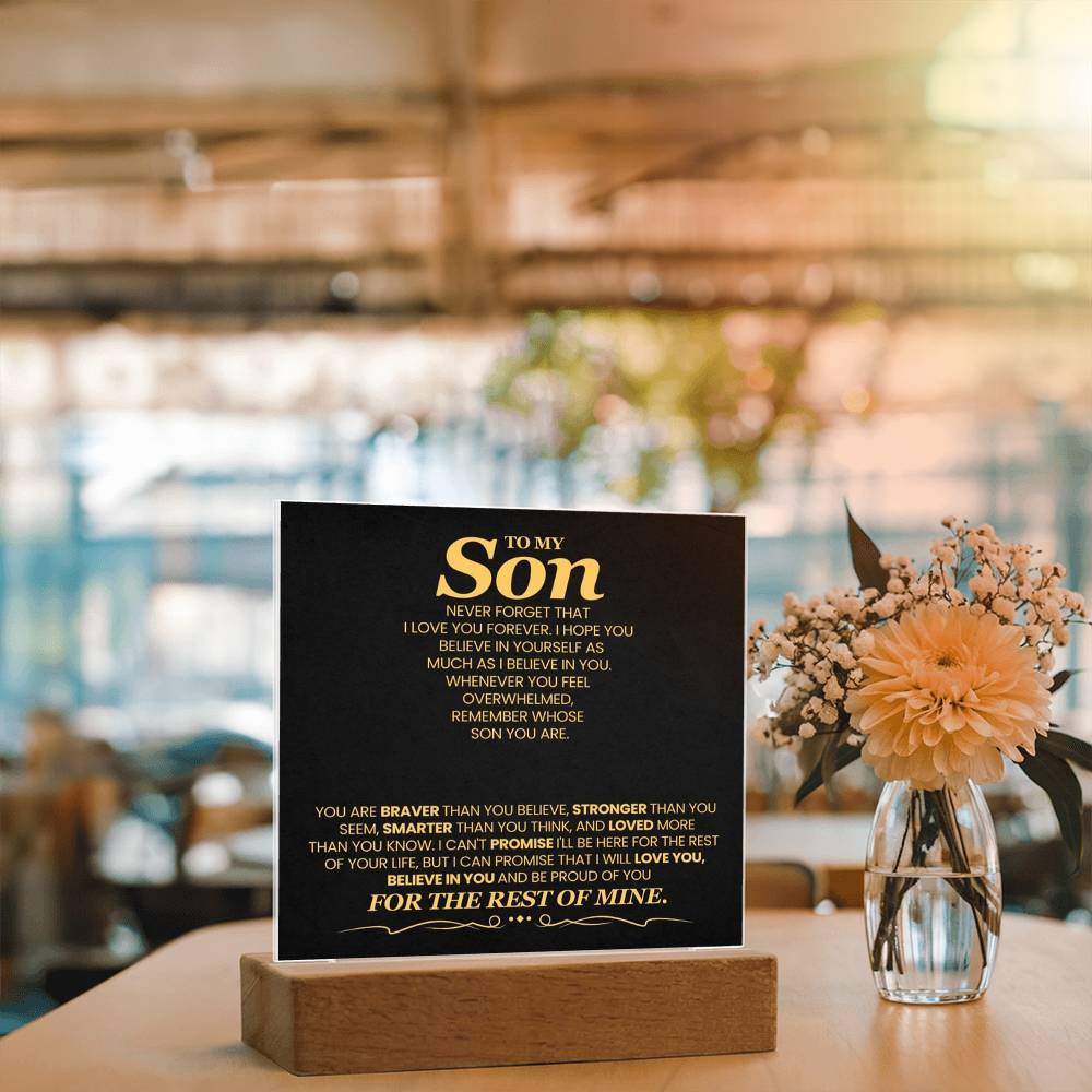 To My Son You Are Braver Than You Believe Printed Square Shaped Acrylic Plaque-Express Your Love Gifts