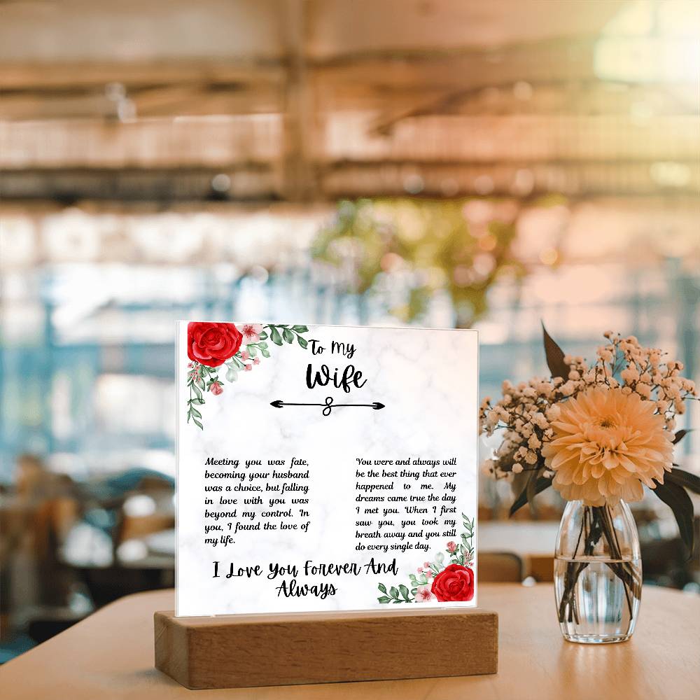 To My Wife I Love You Forever and Always Printed Square Shaped Acrylic Plaque-Express Your Love Gifts