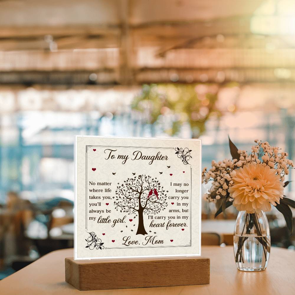 To My Daughter From Mom Little Girl Heart Forever Printed Square Shaped Acrylic Plaque-Express Your Love Gifts