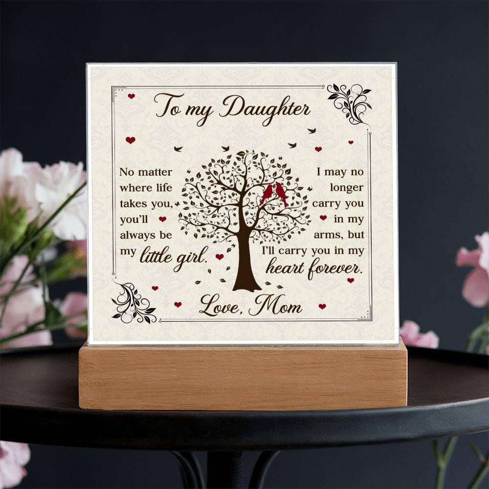 To My Daughter From Mom Little Girl Heart Forever Printed Square Shaped Acrylic Plaque-Express Your Love Gifts