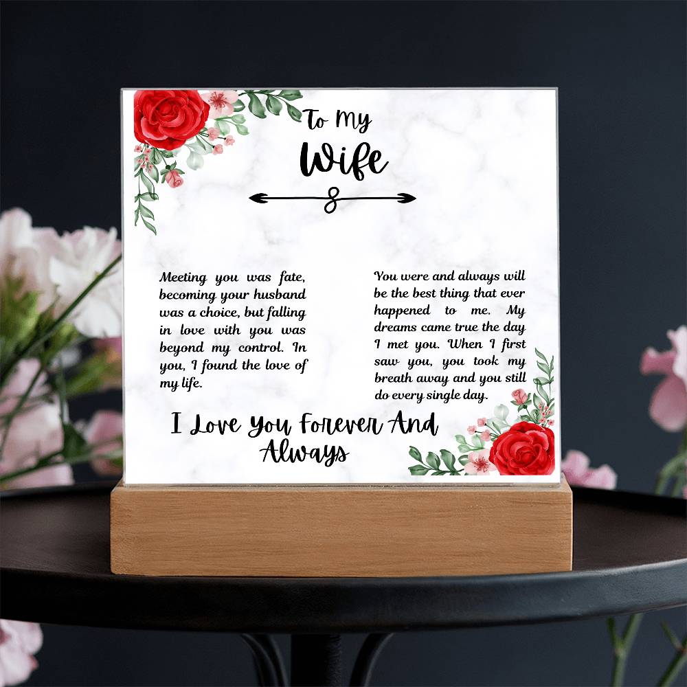 To My Wife I Love You Forever and Always Printed Square Shaped Acrylic Plaque-Express Your Love Gifts