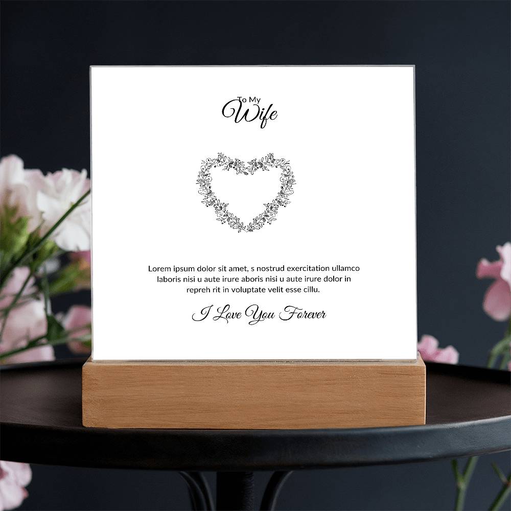 To My Wife Lorem Ipsum Heart Printed Square Shaped Acrylic Plaque-Express Your Love Gifts