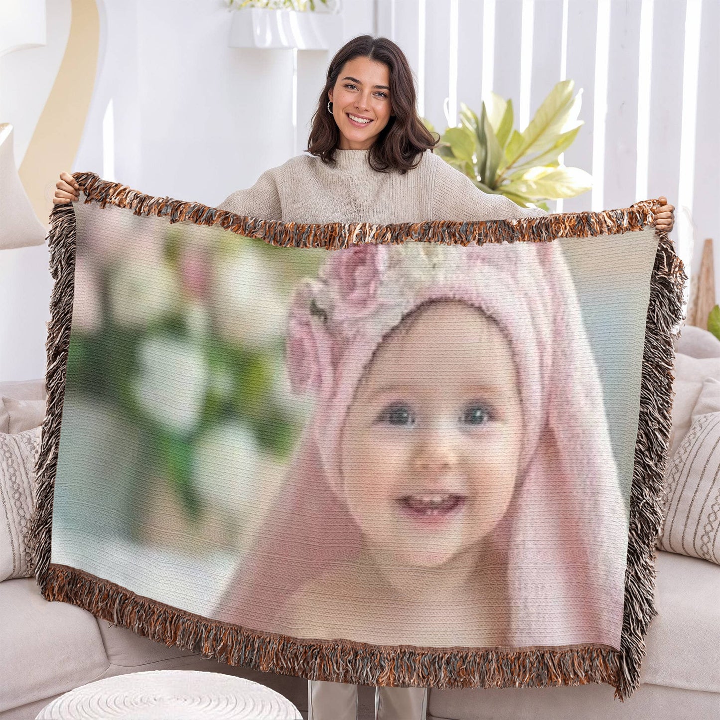 Personalized Upload Your Own Heirloom Photo Woven Blanket-Express Your Love Gifts