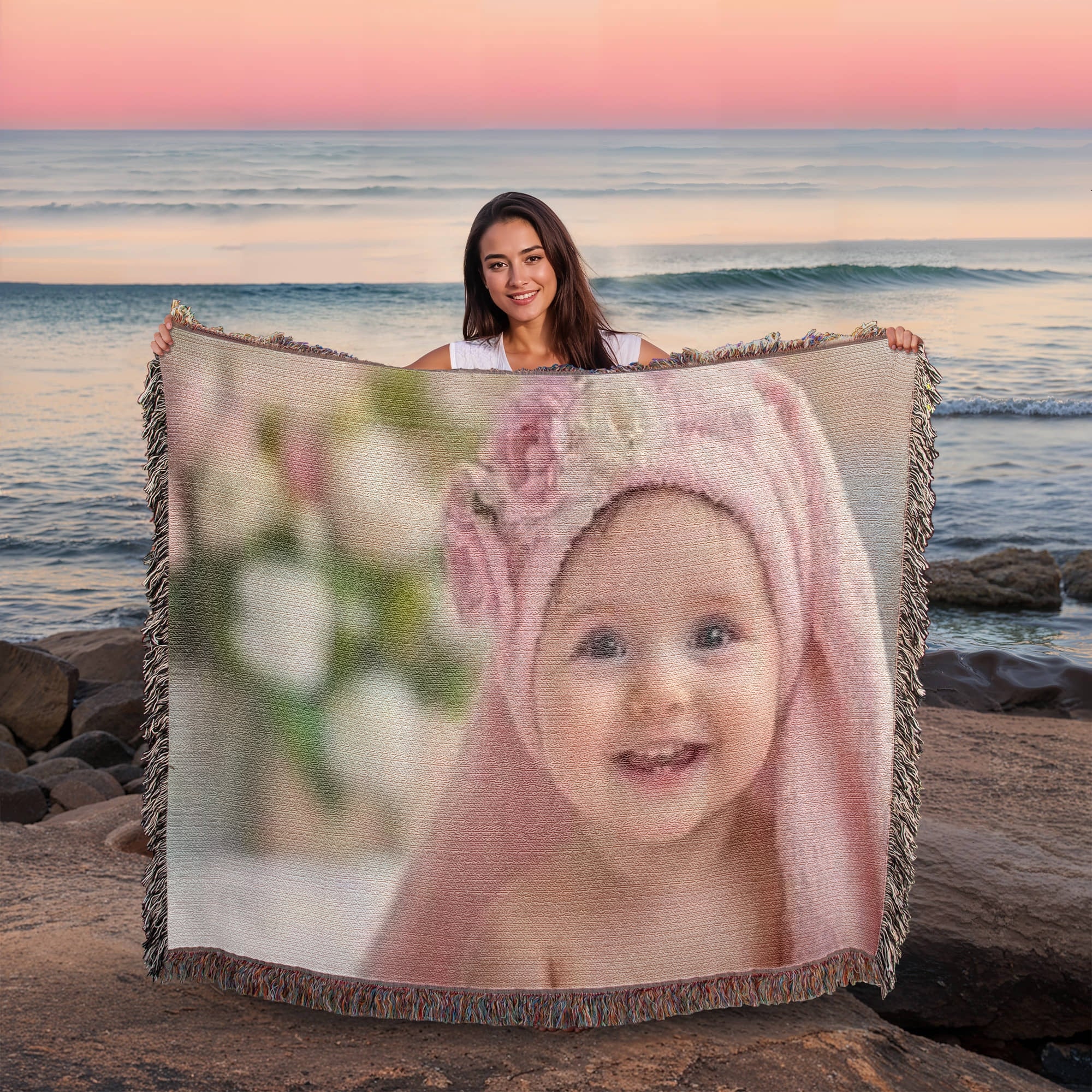 Personalized Upload Your Own Heirloom Photo Woven Blanket-Express Your Love Gifts