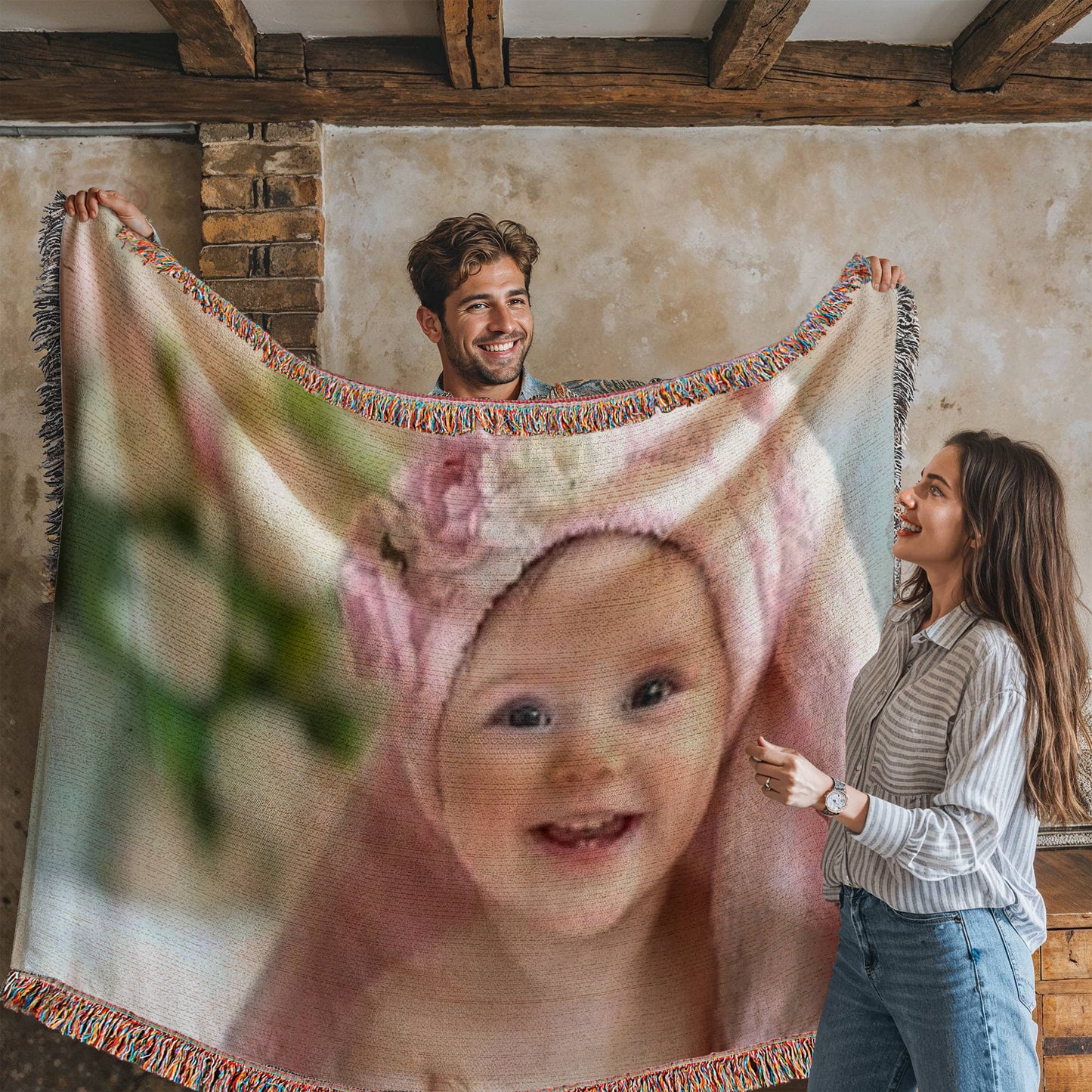 Personalized Upload Your Own Heirloom Photo Woven Blanket-Express Your Love Gifts