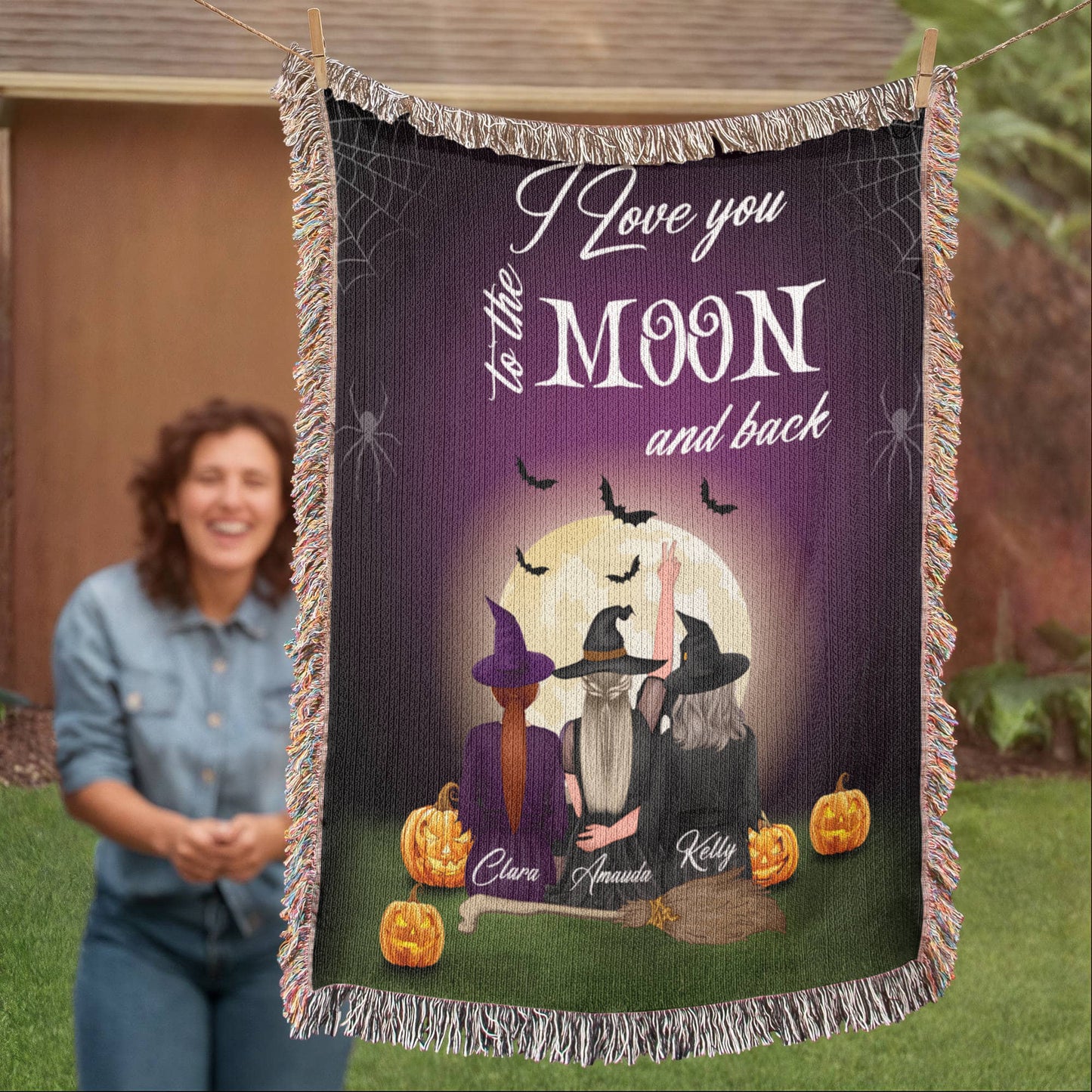 Personalized Heirloom Artwork Woven Blanket I Love You to The Moon and Back-Express Your Love Gifts