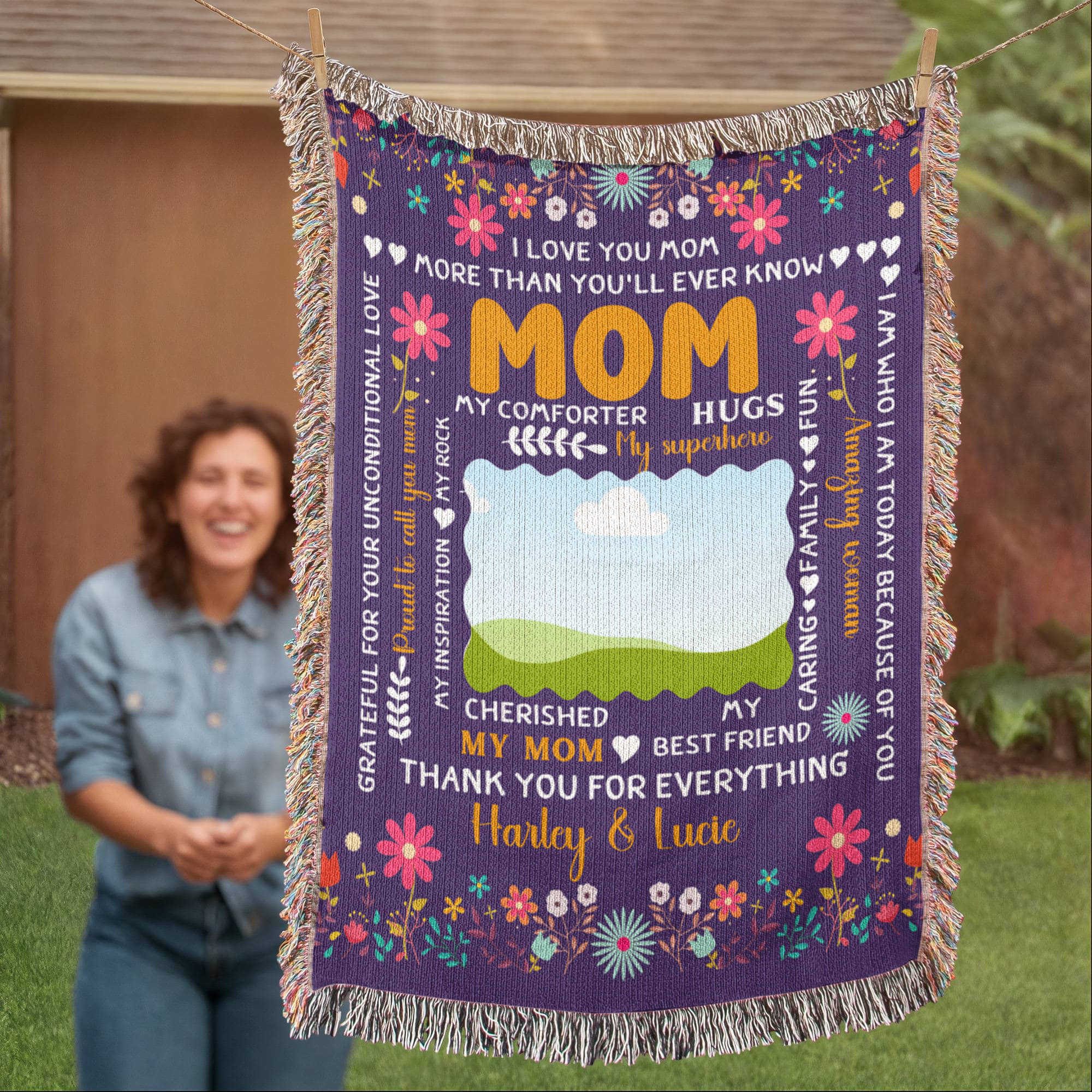Personalized Heirloom Artwork Woven Blanket I Love You Mom-Express Your Love Gifts