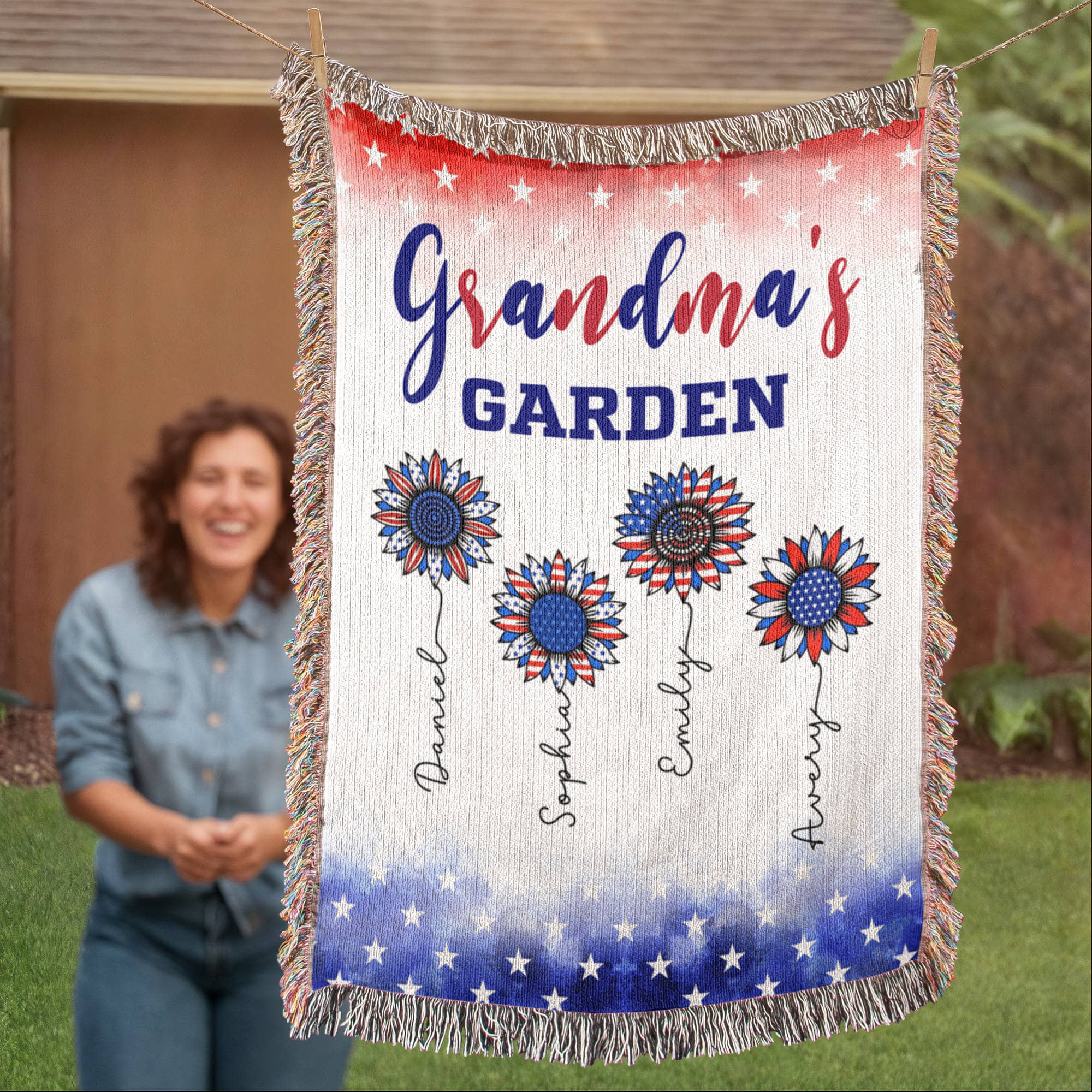 Personalized Heirloom Artwork Woven Blanket Grandma's Garden-Express Your Love Gifts