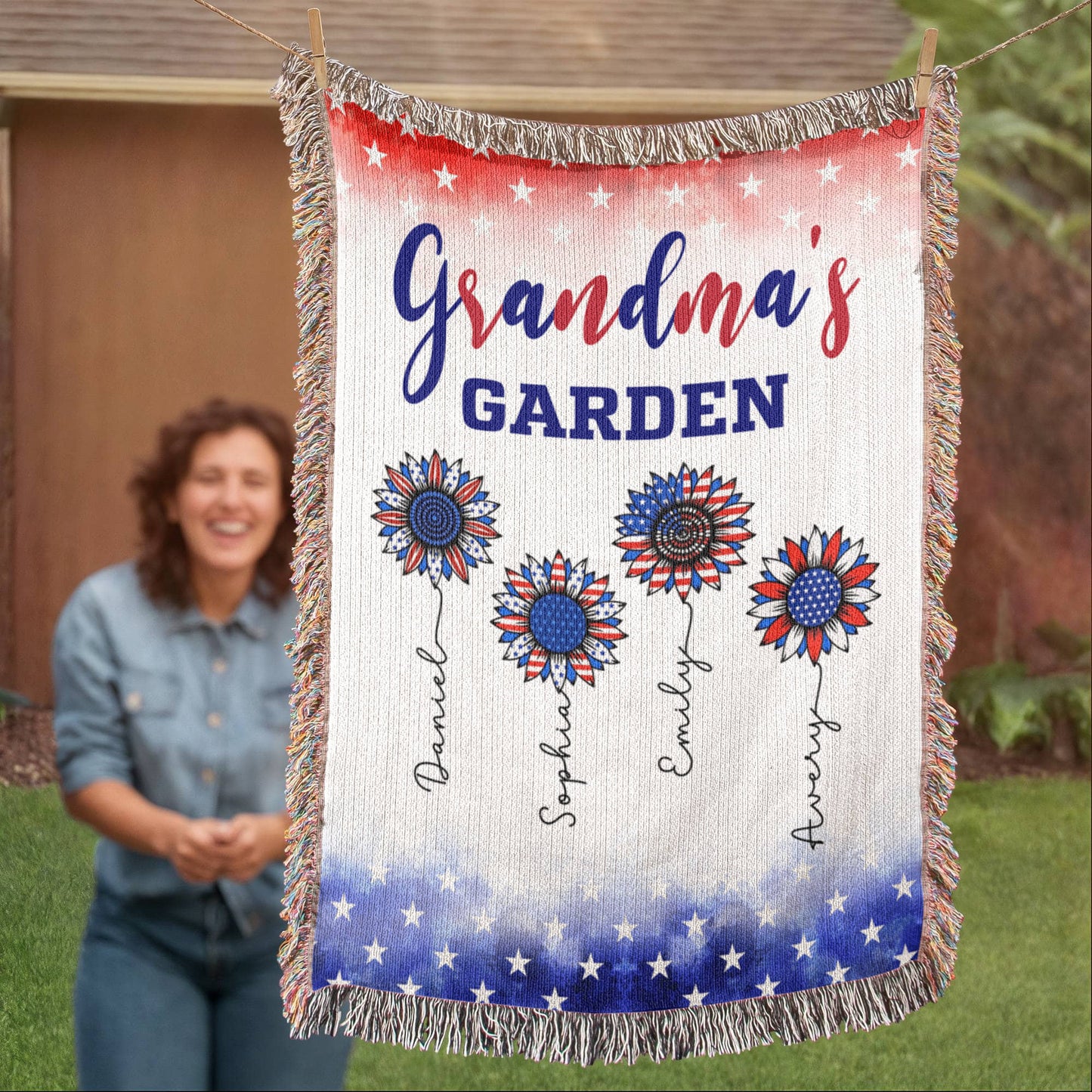 Personalized Heirloom Artwork Woven Blanket Grandma's Garden-Express Your Love Gifts