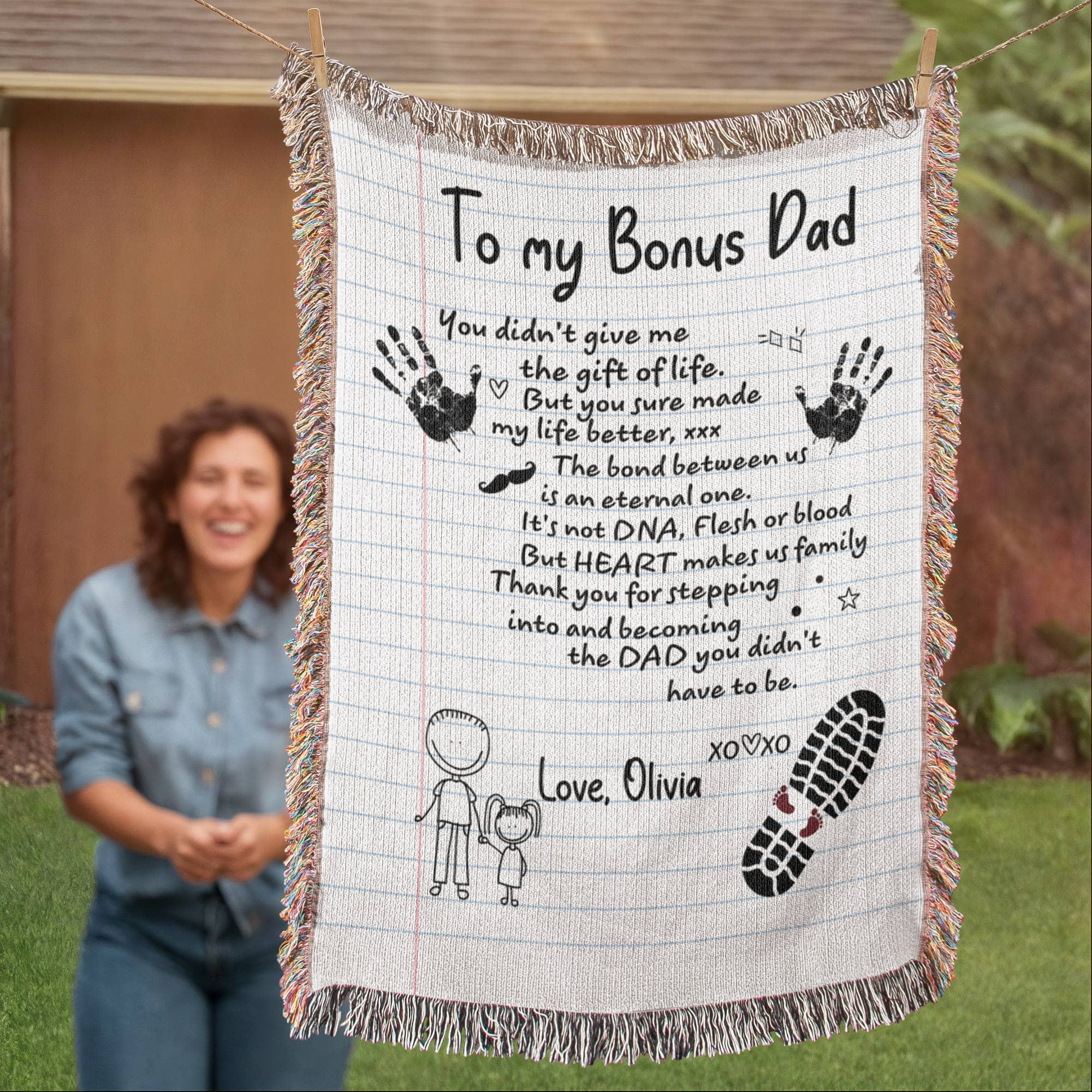Personalized Heirloom Artwork Woven Blanket Bonus Dad-Express Your Love Gifts