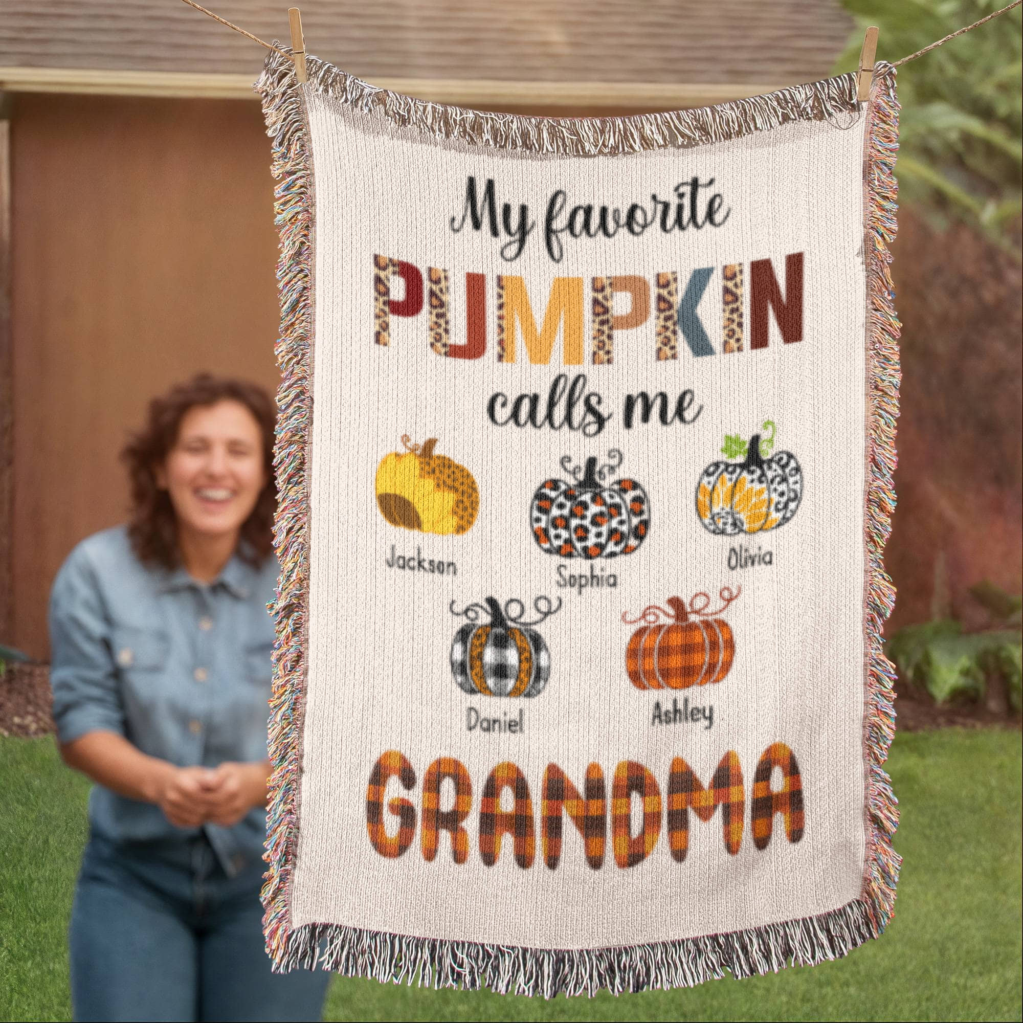 Personalized Heirloom Artwork Woven Blanket Favorite Pumpkin-Express Your Love Gifts