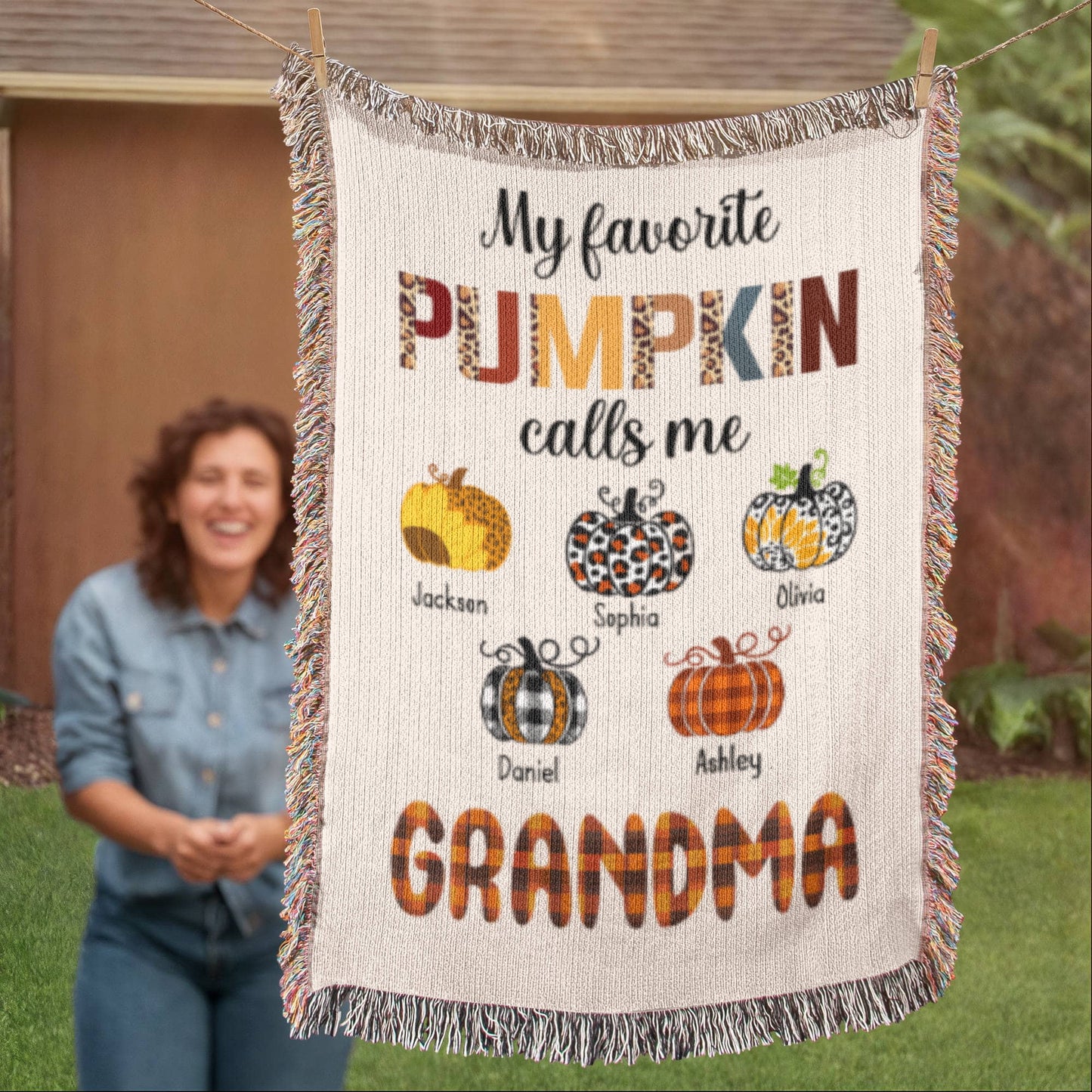 Personalized Heirloom Artwork Woven Blanket Favorite Pumpkin-Express Your Love Gifts