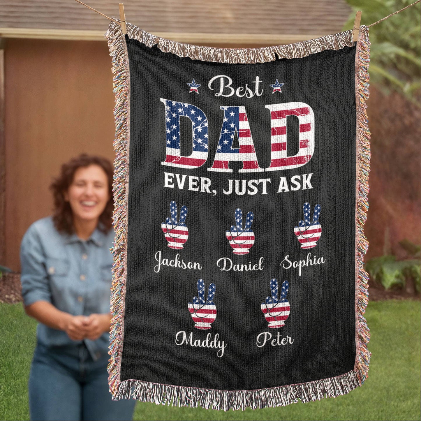 Personalized Heirloom Artwork Woven Blanket Best Dad Ever Just Ask-Express Your Love Gifts