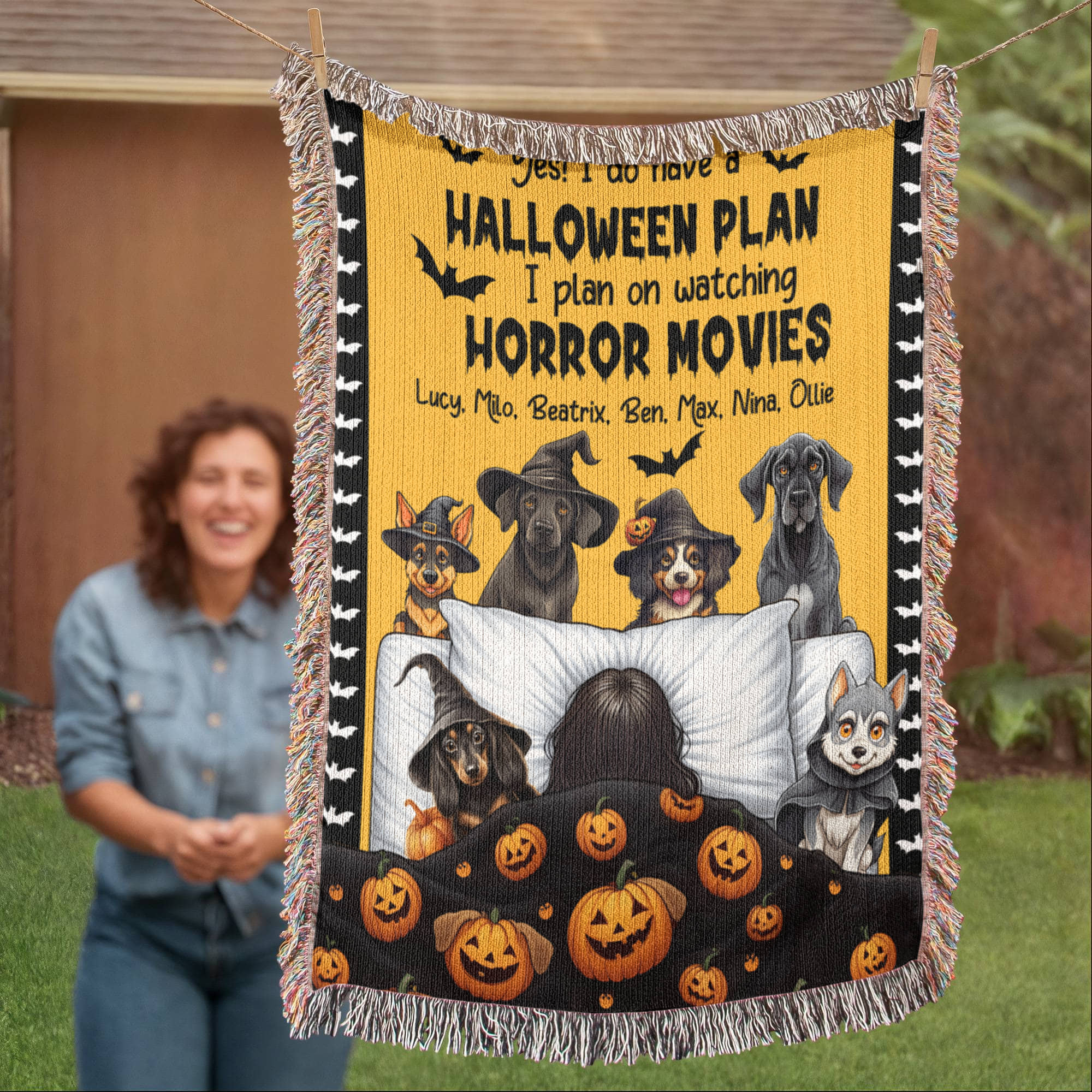Personalized Heirloom Artwork Woven Blanket Haloween Plan-Express Your Love Gifts