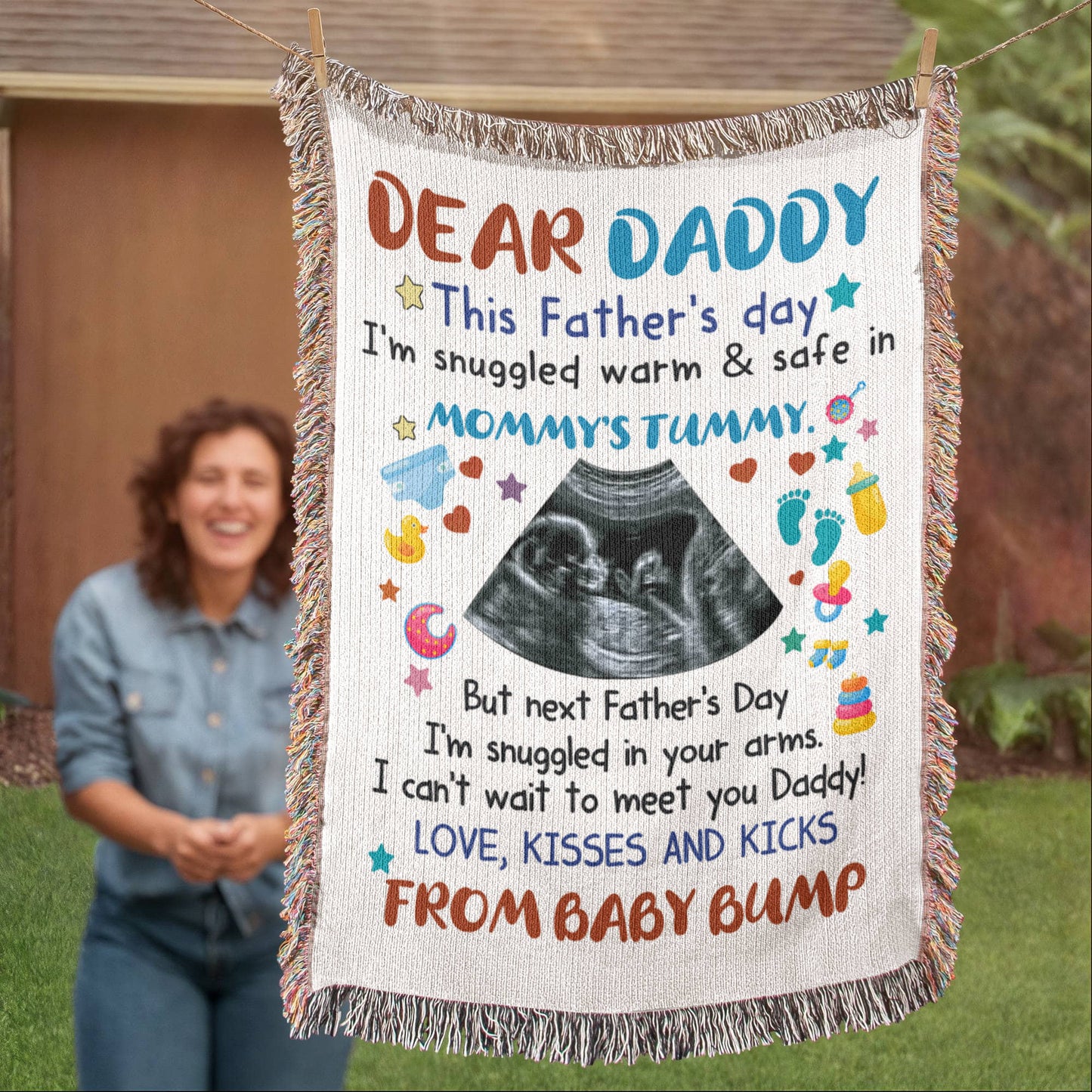 Personalized Heirloom Artwork Woven Blanket Dear Daddy From Baby Bump-Express Your Love Gifts