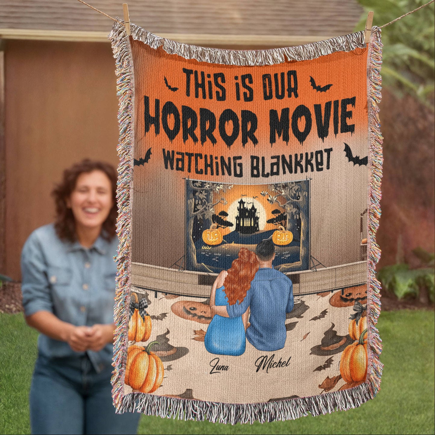 Personalized Heirloom Artwork Woven Blanket Horror Movie-Express Your Love Gifts