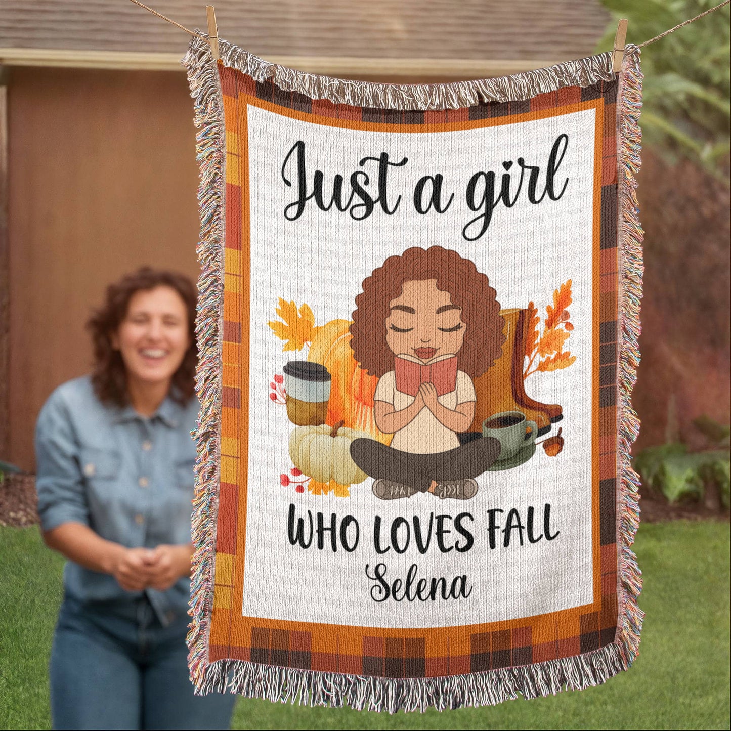 Personalized Heirloom Artwork Woven Blanket Just a Girl-Express Your Love Gifts