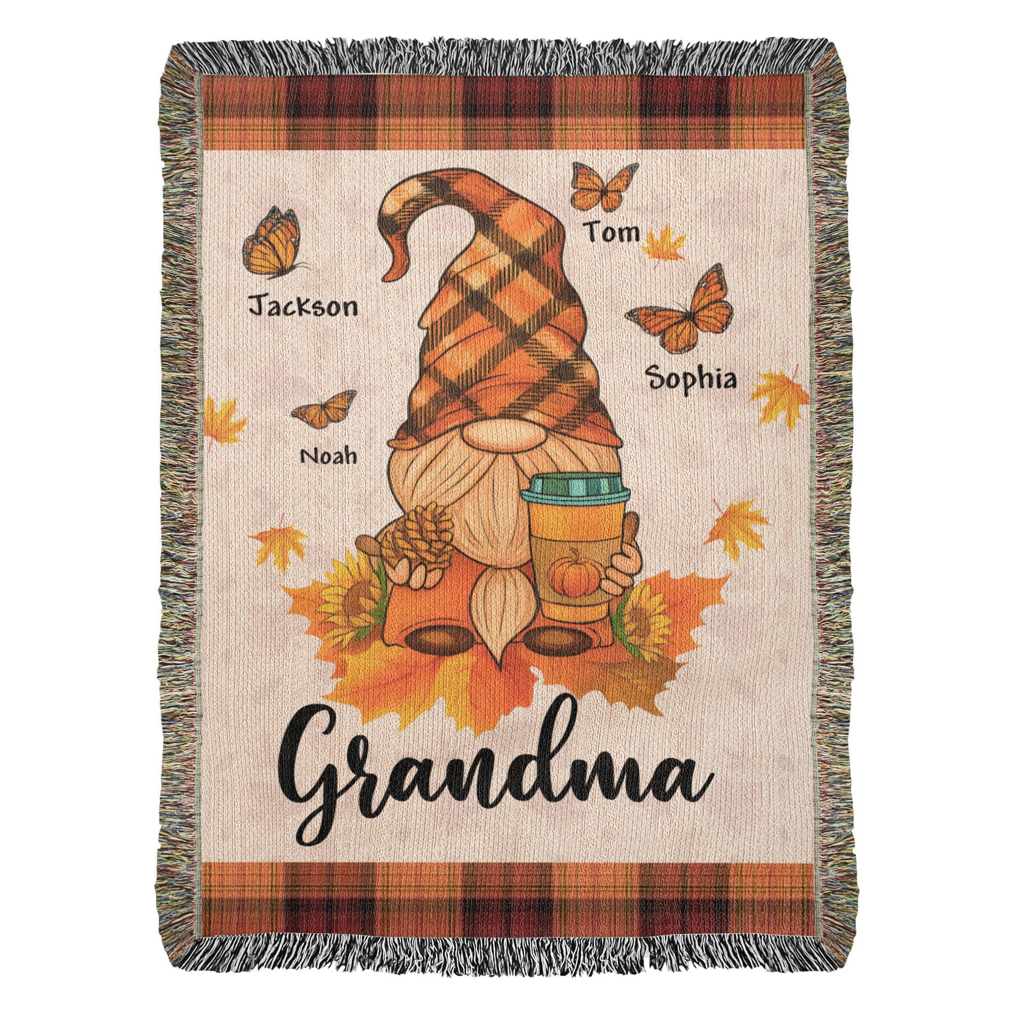 Personalized Heirloom Artwork Woven Blanket Gnome Grandma-Express Your Love Gifts