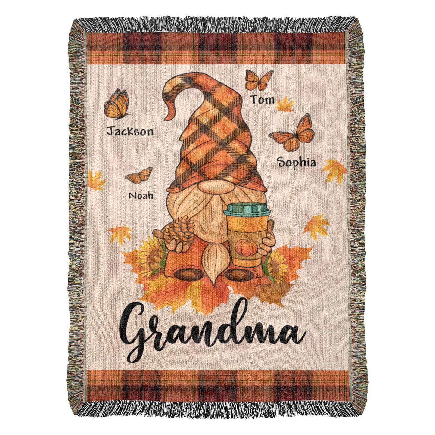 Personalized Heirloom Artwork Woven Blanket Gnome Grandma-Express Your Love Gifts