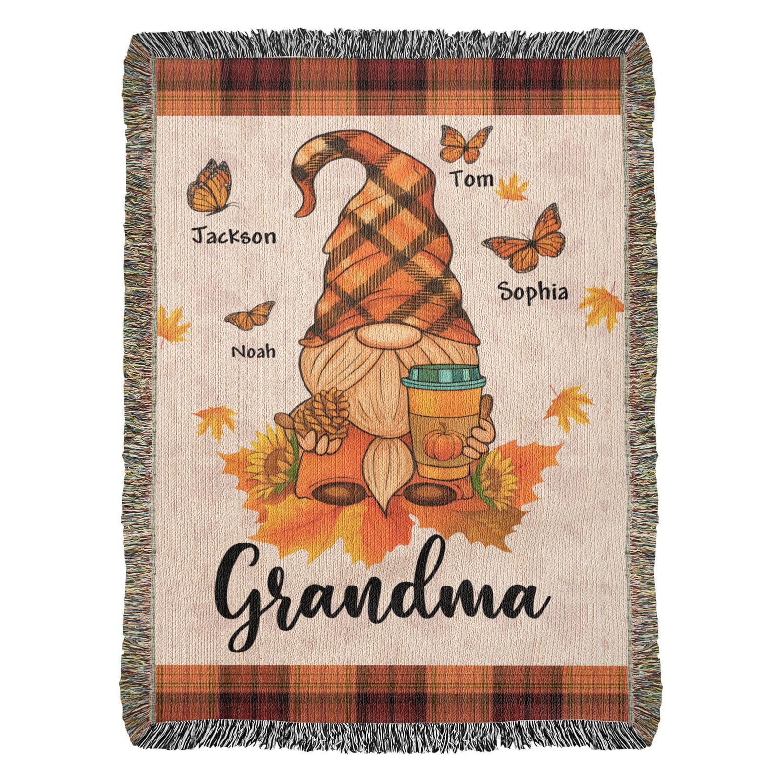 Personalized Heirloom Artwork Woven Blanket Gnome Grandma-Express Your Love Gifts