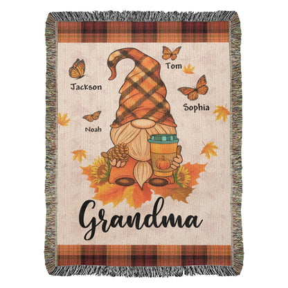 Personalized Heirloom Artwork Woven Blanket Gnome Grandma-Express Your Love Gifts