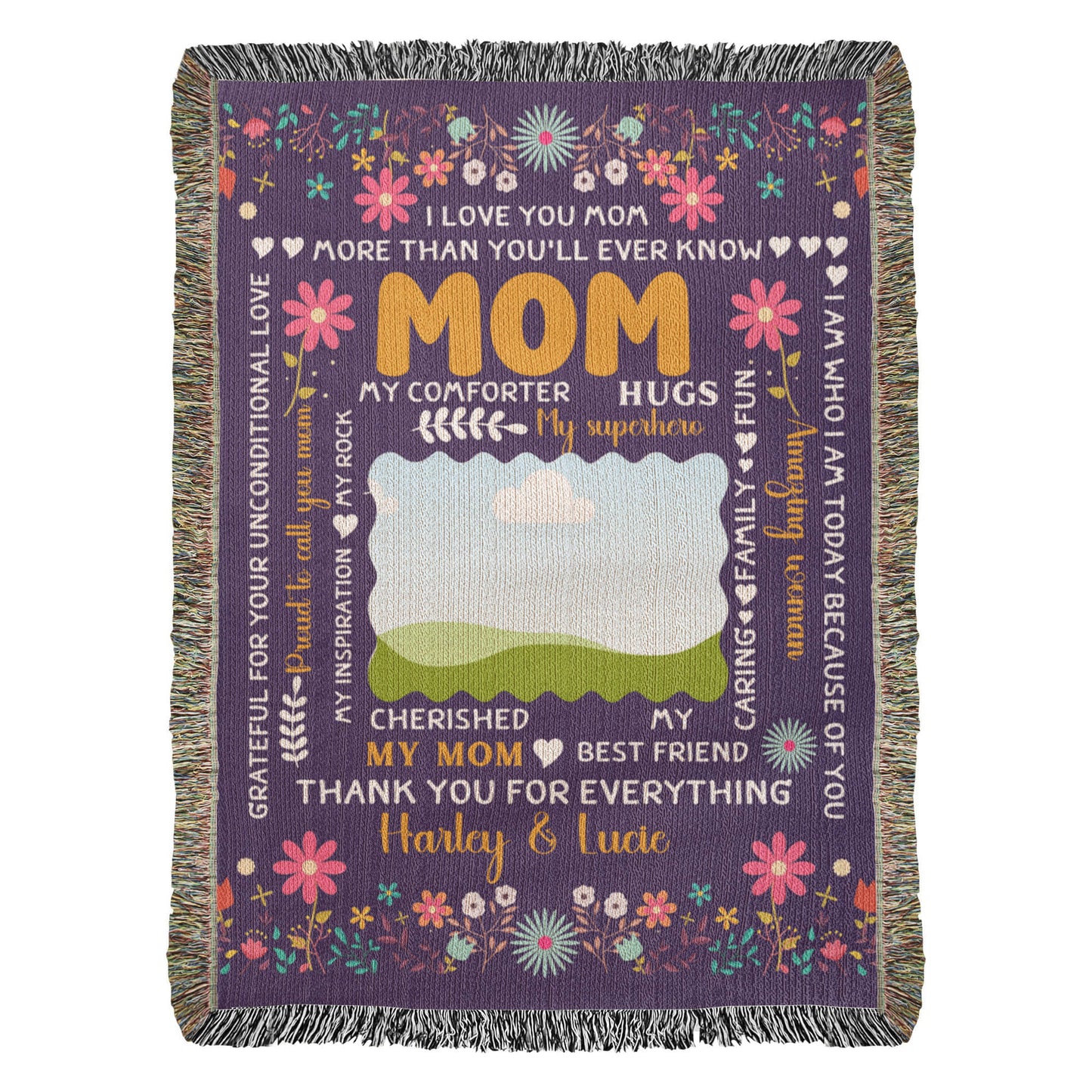Personalized Heirloom Artwork Woven Blanket I Love You Mom-Express Your Love Gifts