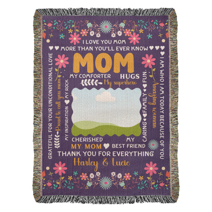 Personalized Heirloom Artwork Woven Blanket I Love You Mom-Express Your Love Gifts