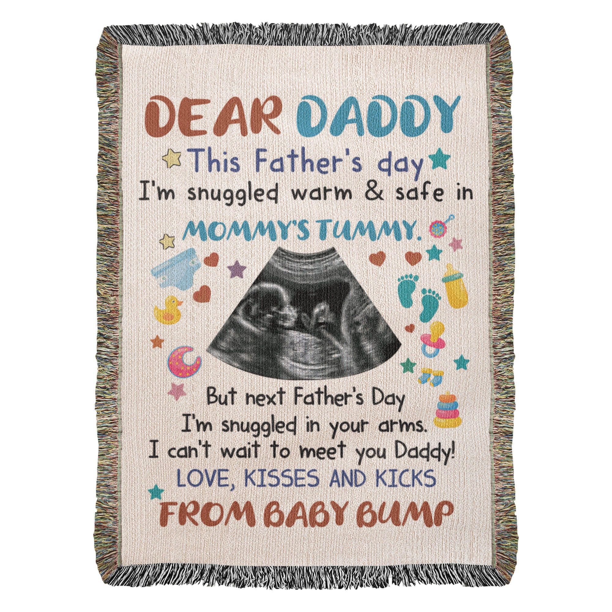Personalized Heirloom Artwork Woven Blanket Dear Daddy From Baby Bump-Express Your Love Gifts
