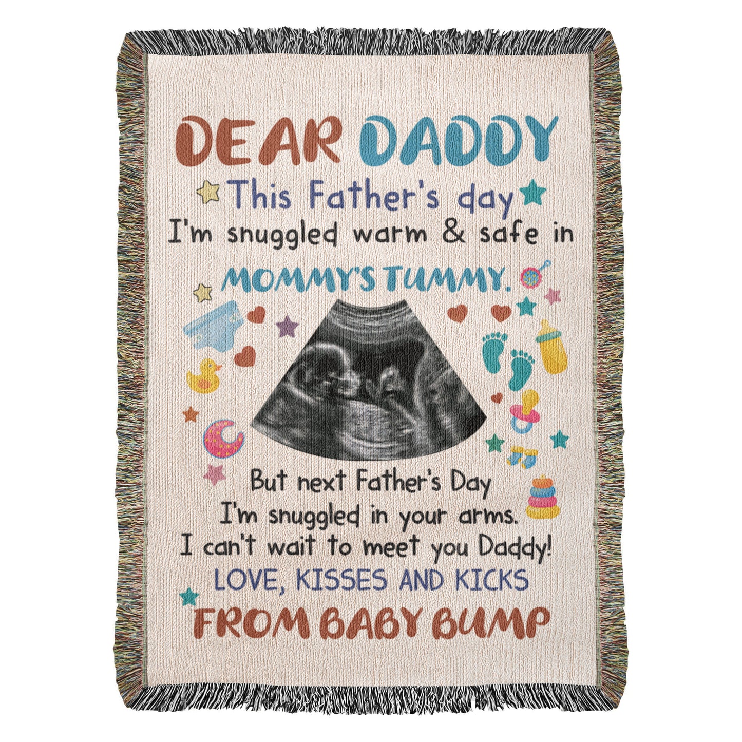 Personalized Heirloom Artwork Woven Blanket Dear Daddy From Baby Bump-Express Your Love Gifts