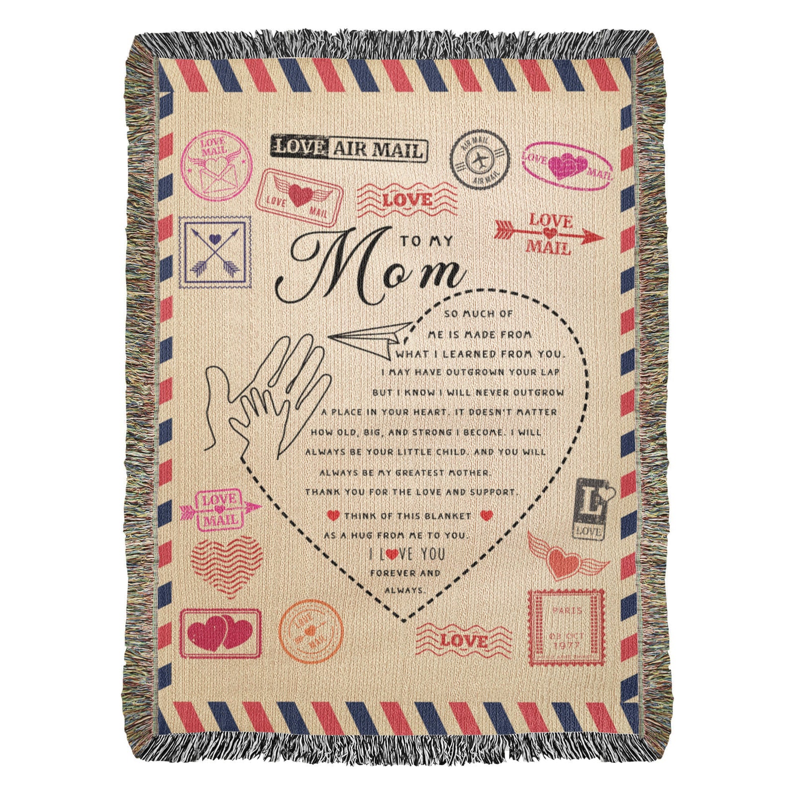 Personalized Heirloom Artwork Woven Blanket Love Mail-Express Your Love Gifts