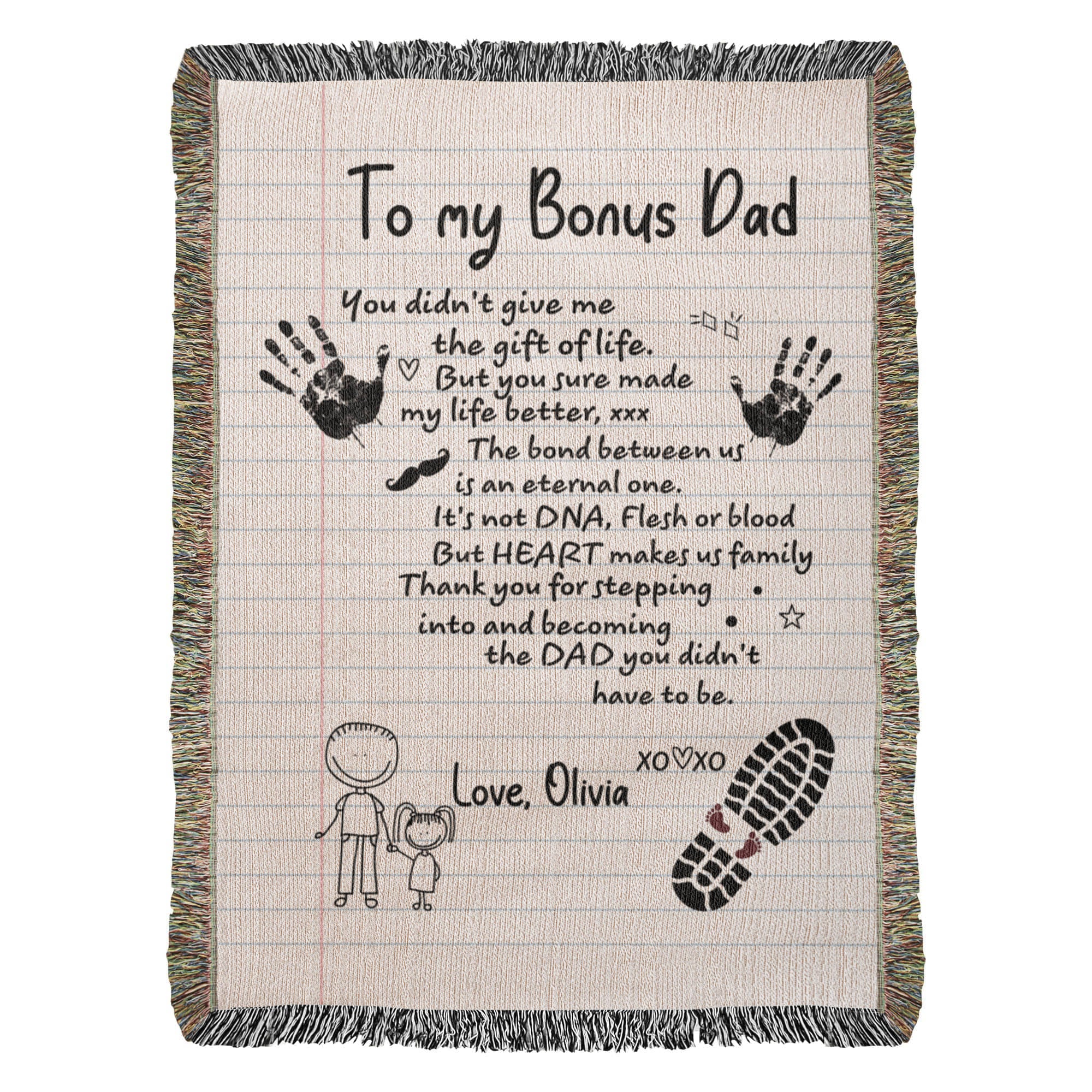 Personalized Heirloom Artwork Woven Blanket Bonus Dad-Express Your Love Gifts