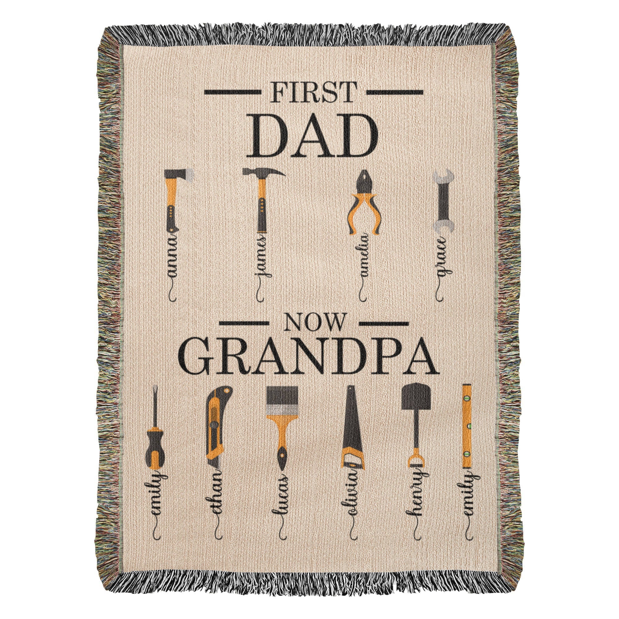 Personalized Heirloom Artwork Woven Blanket First Dad Now Grandpa-Express Your Love Gifts
