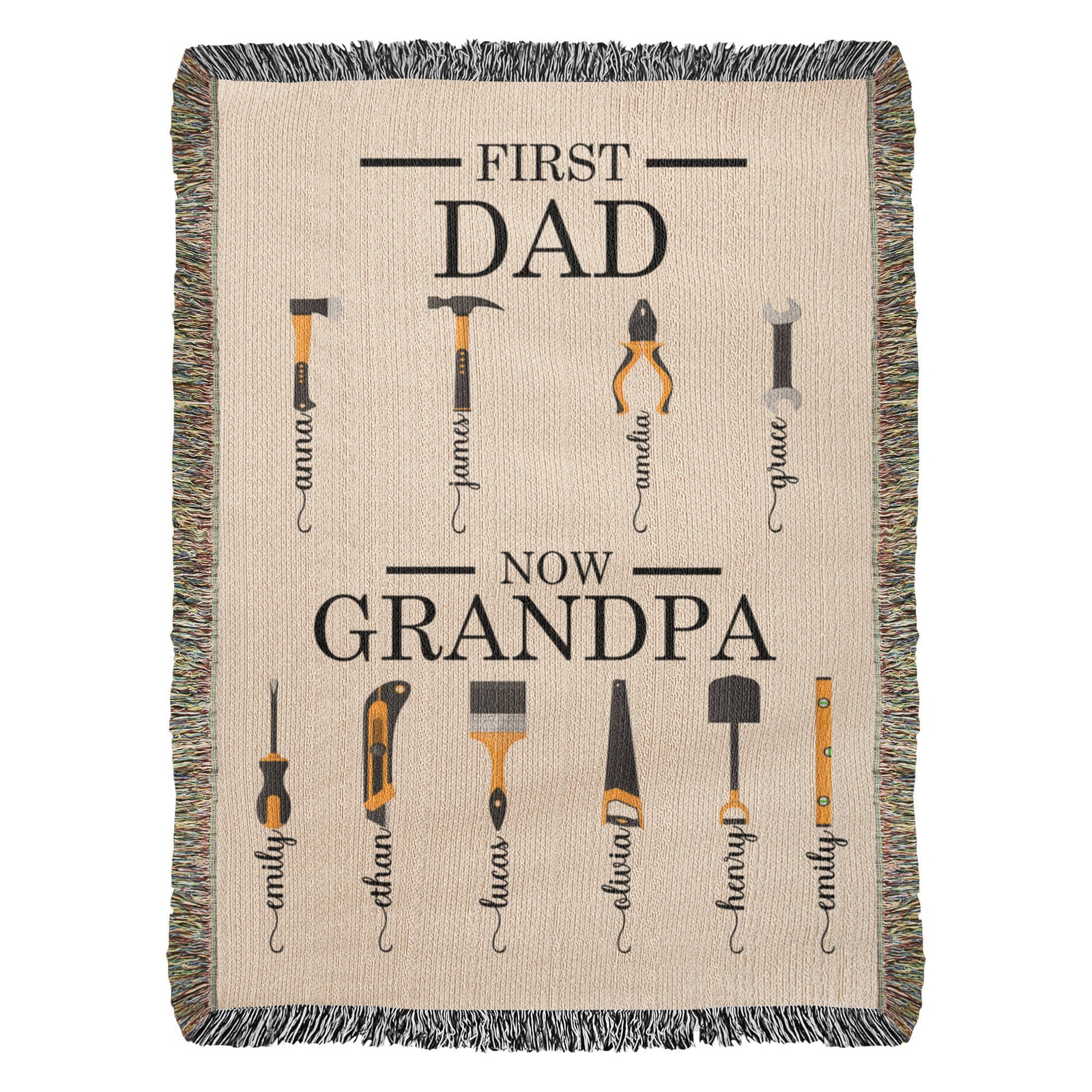 Personalized Heirloom Artwork Woven Blanket First Dad Now Grandpa-Express Your Love Gifts