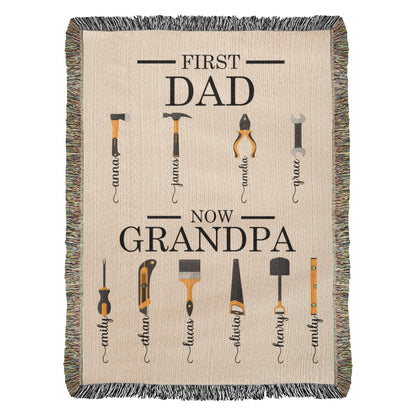 Personalized Heirloom Artwork Woven Blanket First Dad Now Grandpa-Express Your Love Gifts