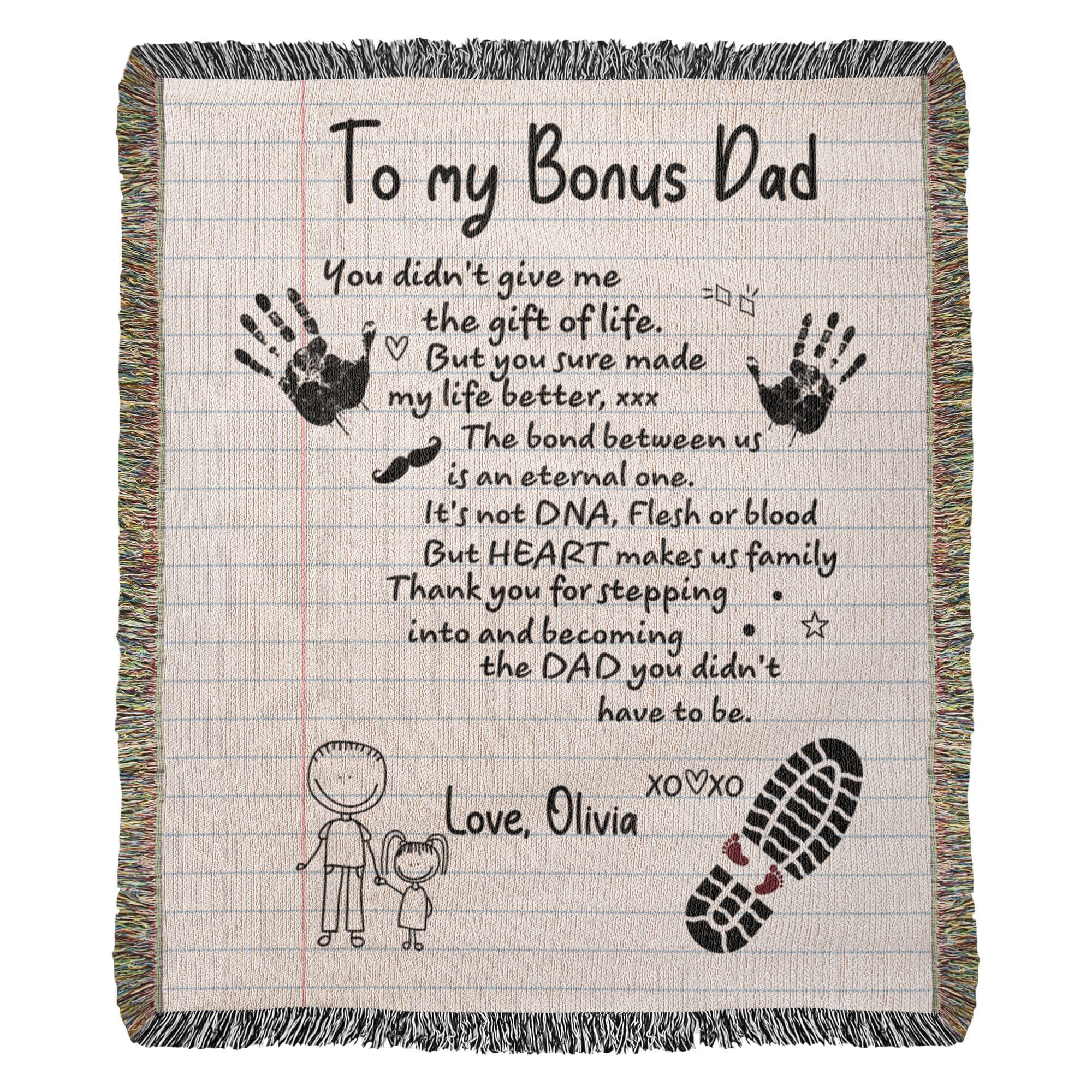 Personalized Heirloom Artwork Woven Blanket Bonus Dad-Express Your Love Gifts