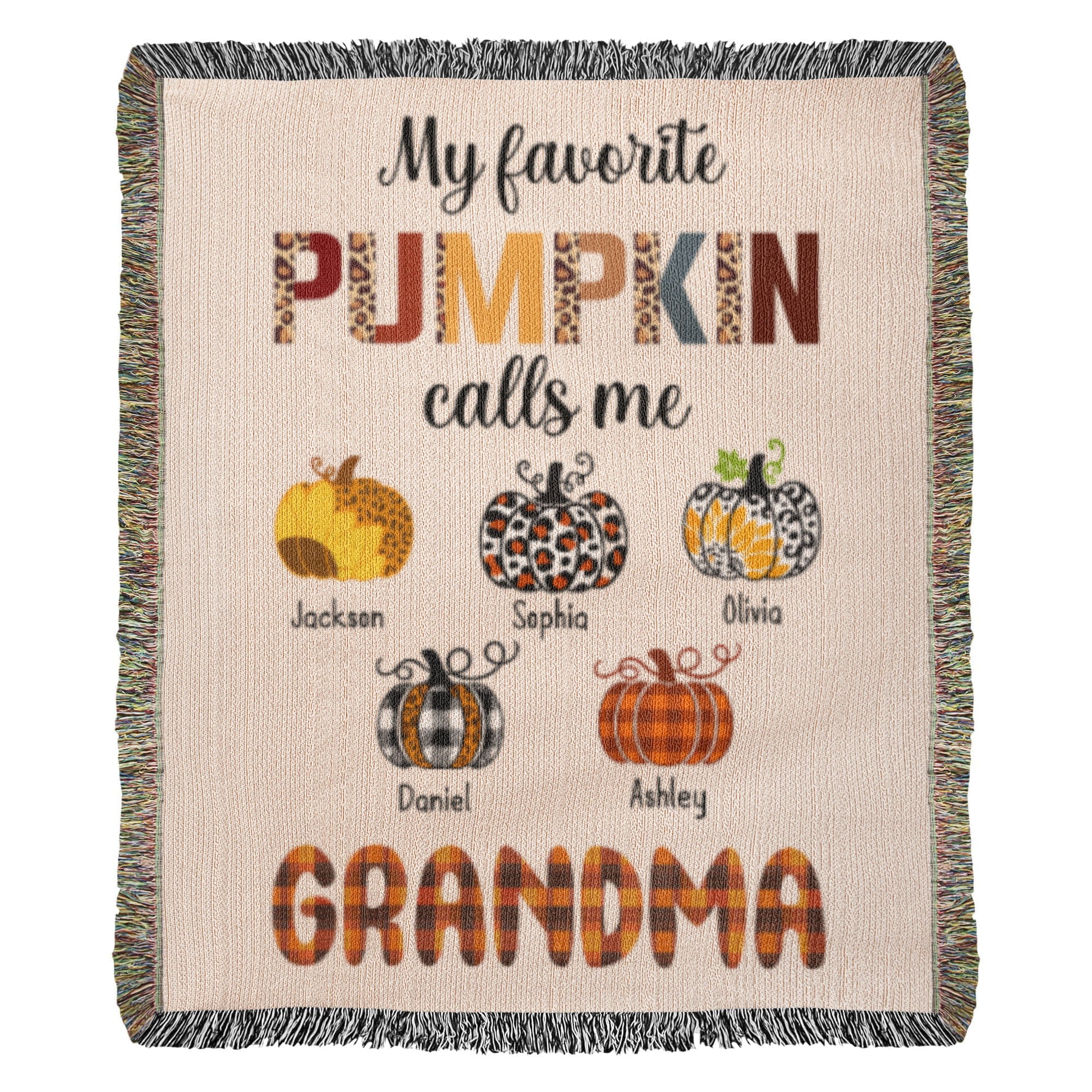 Personalized Heirloom Artwork Woven Blanket Favorite Pumpkin-Express Your Love Gifts