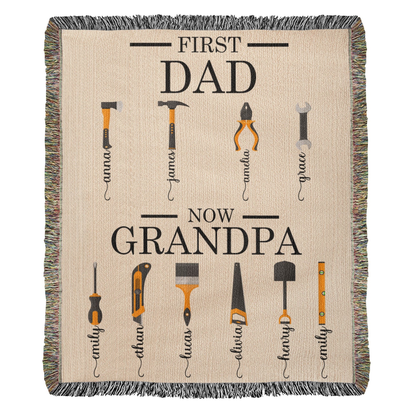 Personalized Heirloom Artwork Woven Blanket First Dad Now Grandpa-Express Your Love Gifts