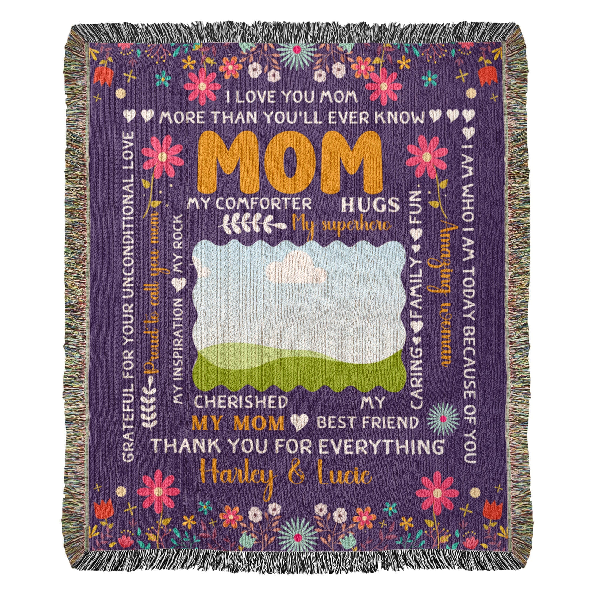 Personalized Heirloom Artwork Woven Blanket I Love You Mom-Express Your Love Gifts