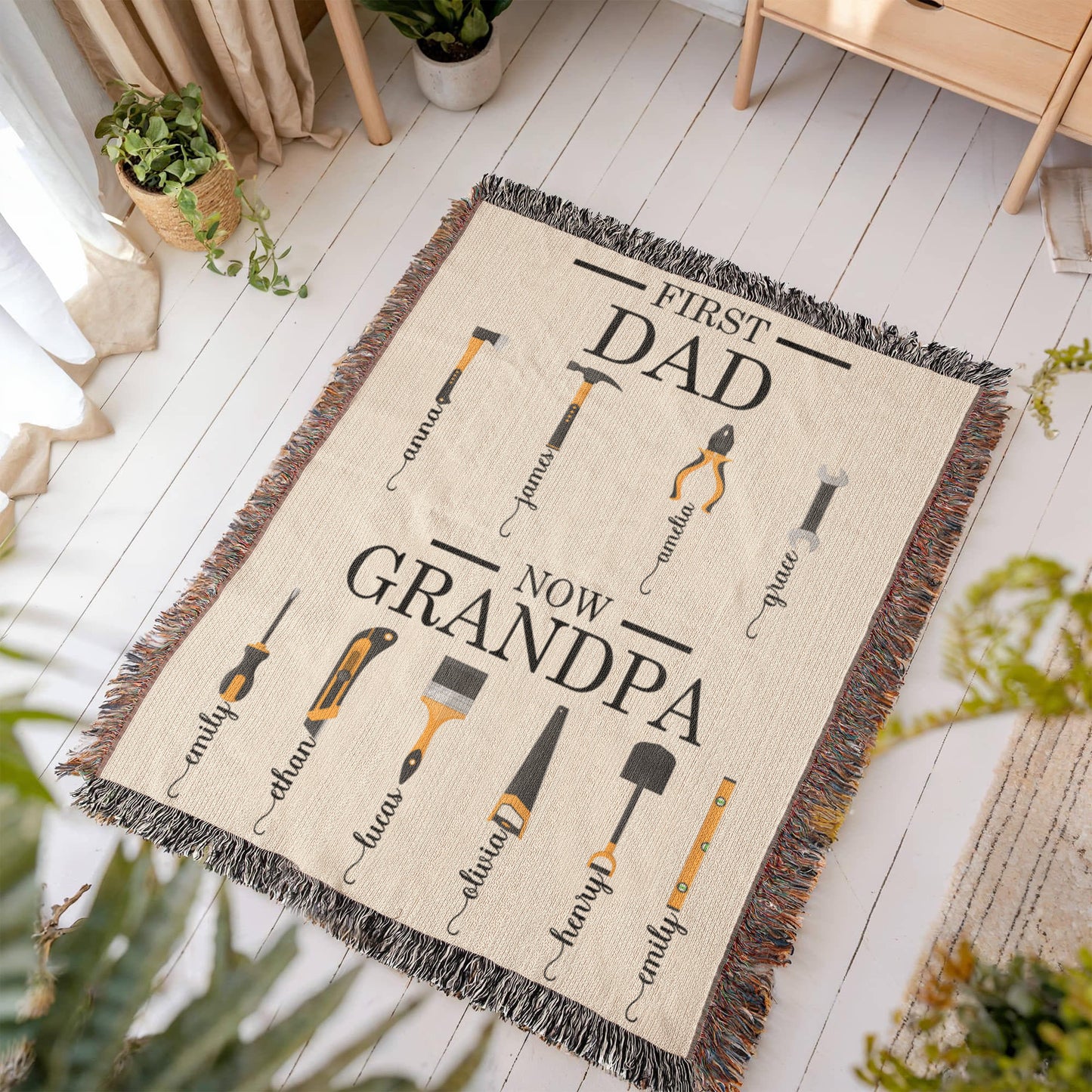 Personalized Heirloom Artwork Woven Blanket First Dad Now Grandpa-Express Your Love Gifts