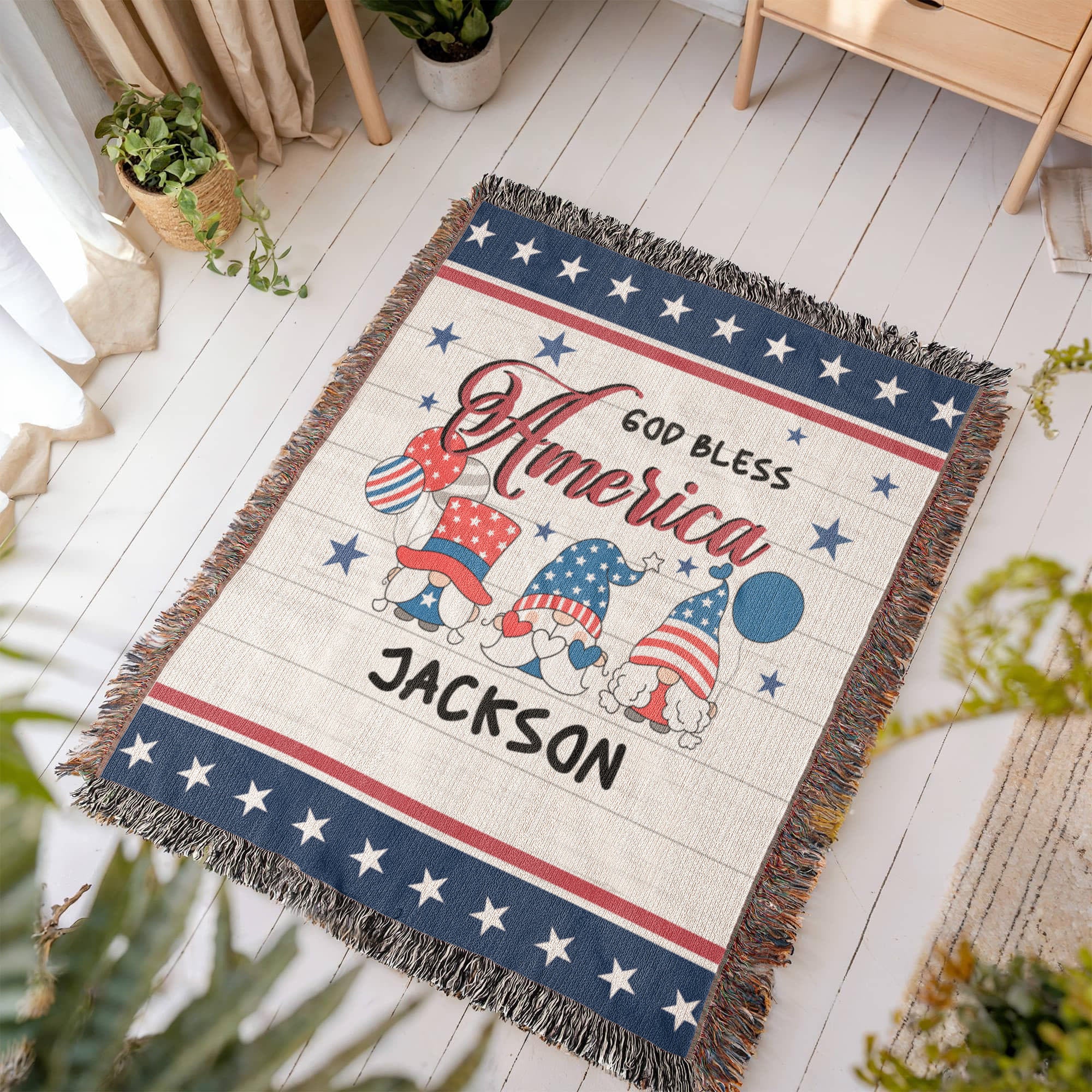 Personalized Heirloom Artwork Woven Blanket God Bless America-Express Your Love Gifts