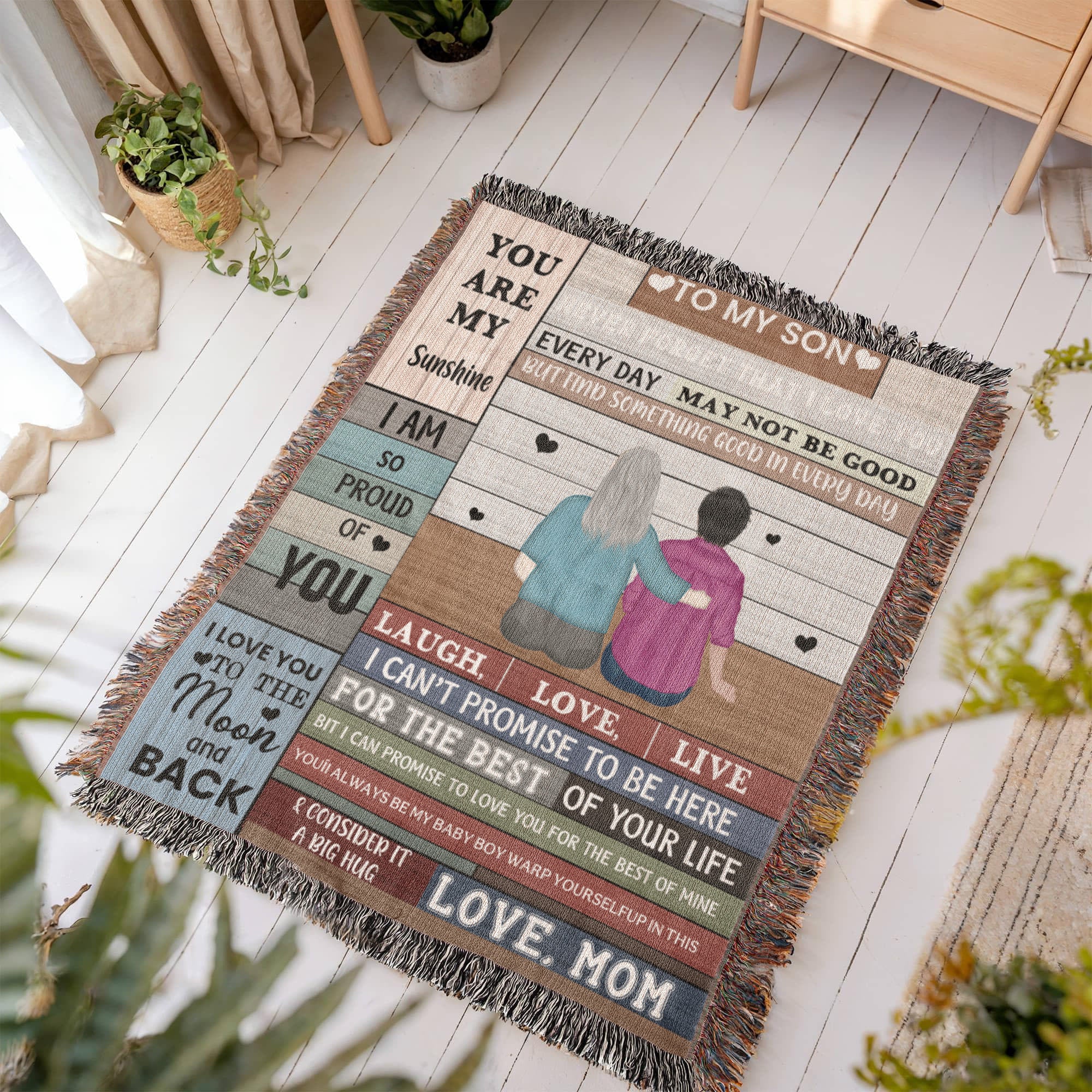 Heirloom Artwork Woven Blanket To My Son You Are My Sunshine-Express Your Love Gifts