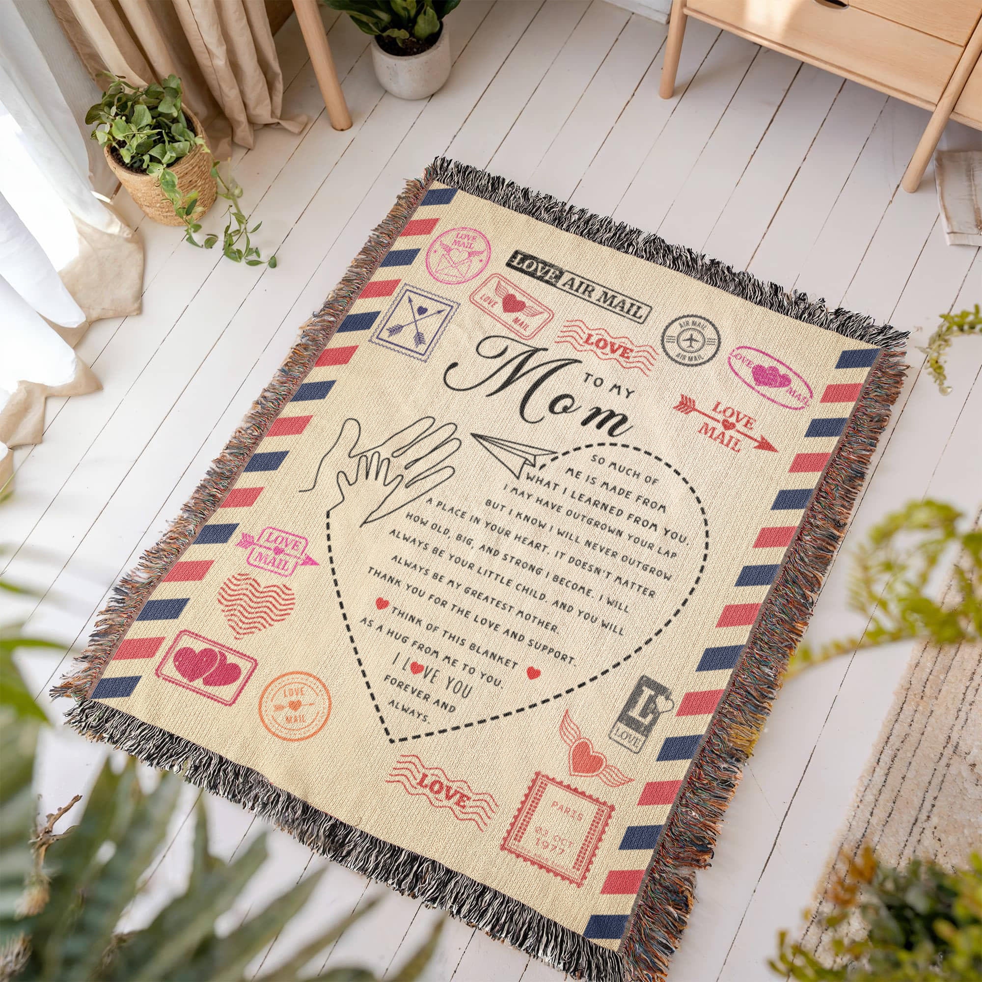 Personalized Heirloom Artwork Woven Blanket Love Mail-Express Your Love Gifts