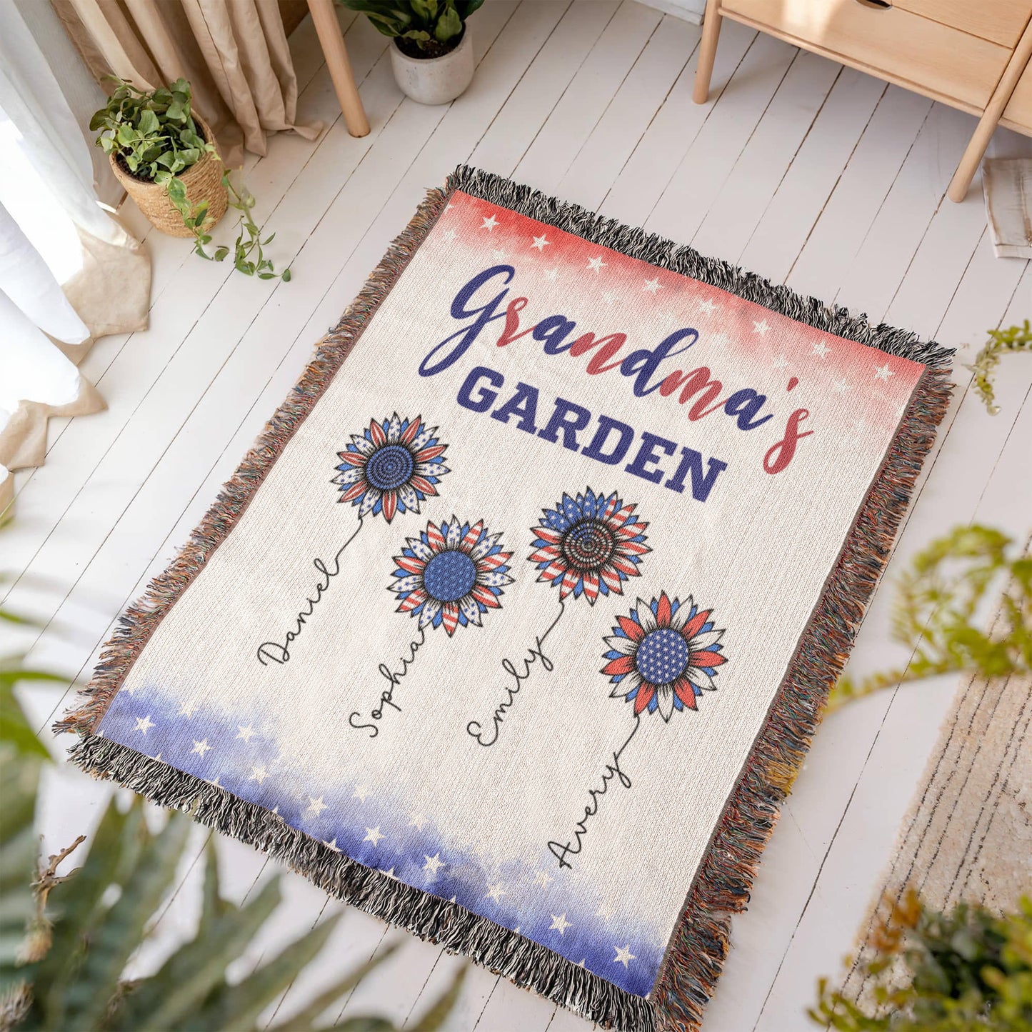 Personalized Heirloom Artwork Woven Blanket Grandma's Garden-Express Your Love Gifts