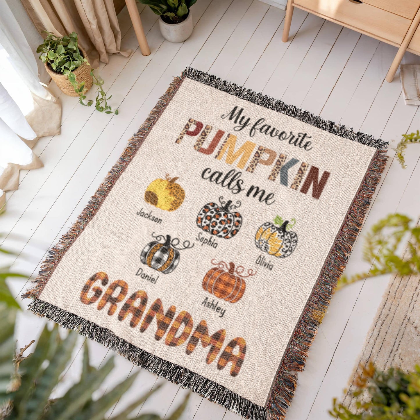 Personalized Heirloom Artwork Woven Blanket Favorite Pumpkin-Express Your Love Gifts