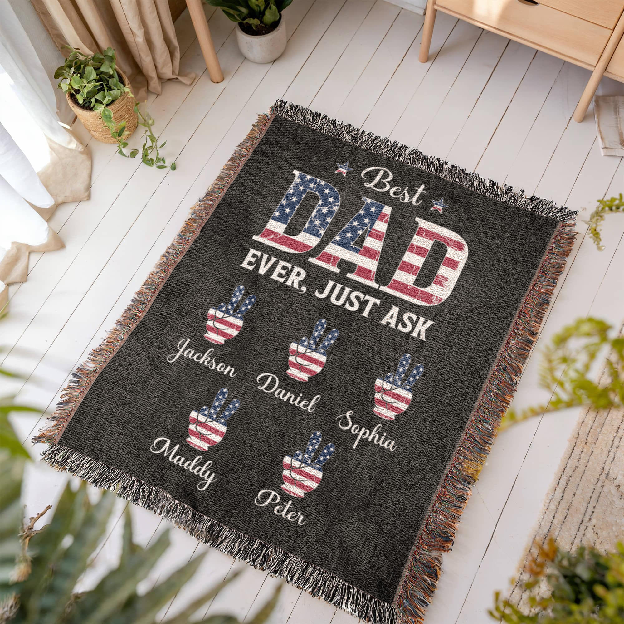 Personalized Heirloom Artwork Woven Blanket Best Dad Ever Just Ask-Express Your Love Gifts