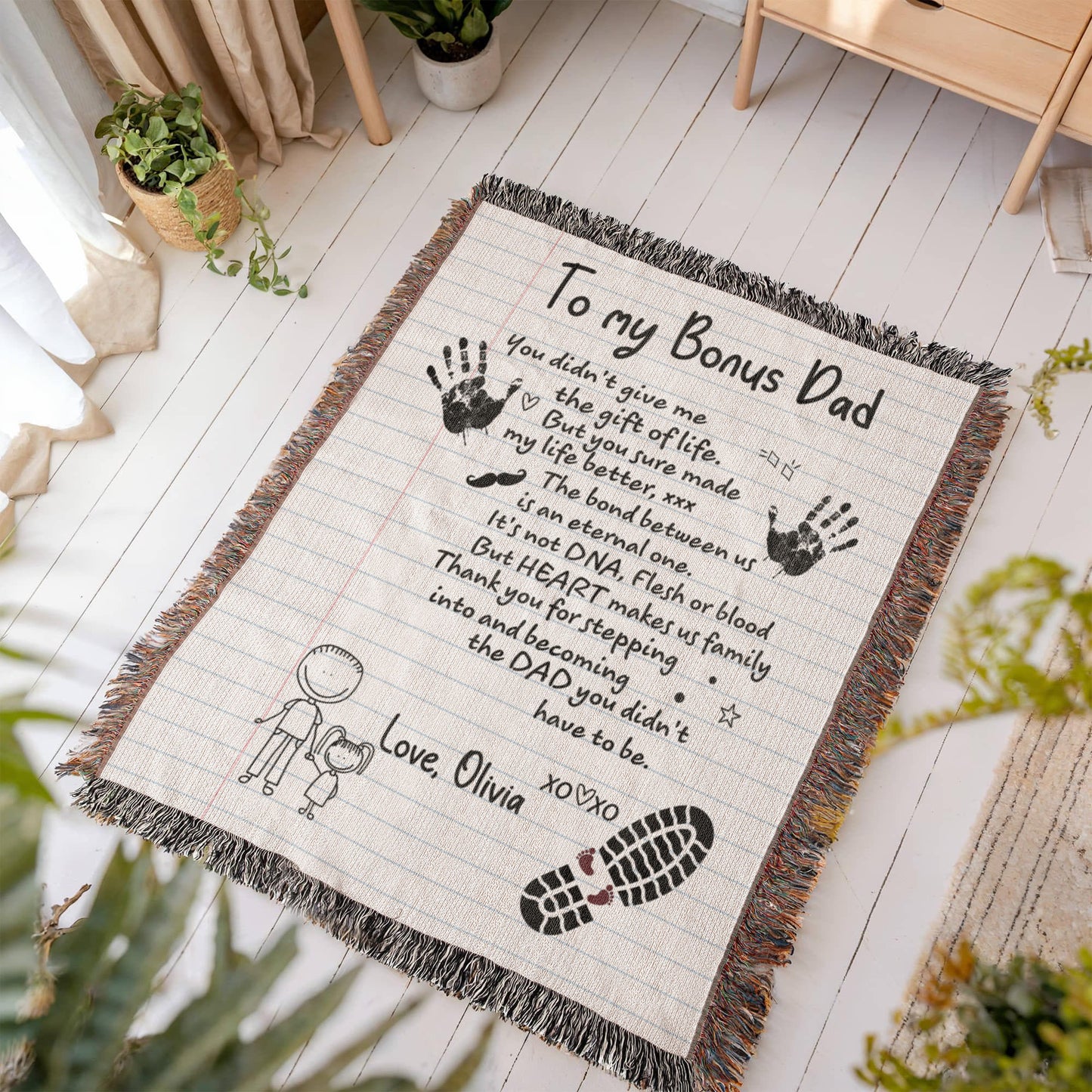 Personalized Heirloom Artwork Woven Blanket Bonus Dad-Express Your Love Gifts